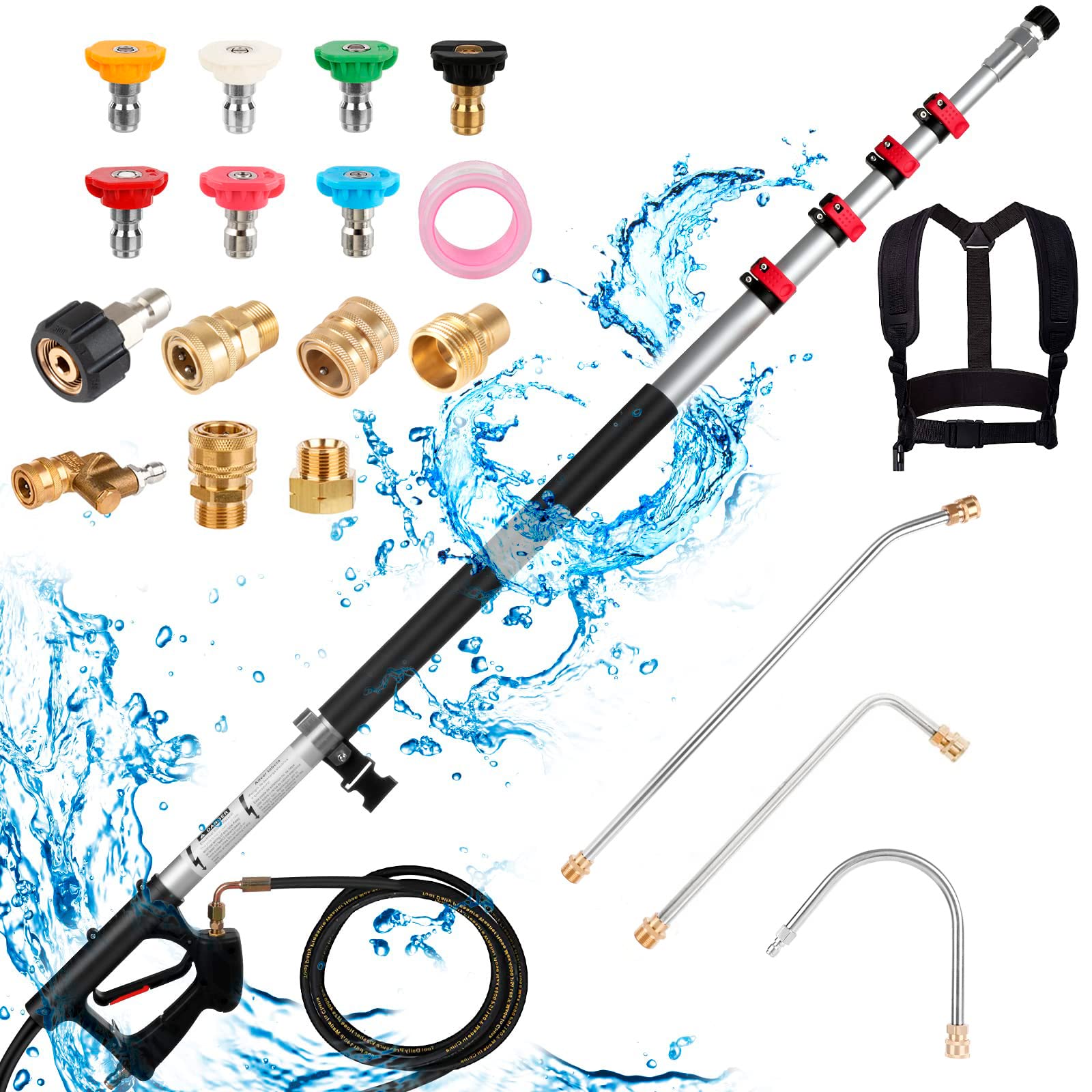 24FT Pressure Washer Extension Wand, Extension Pole for Pressure Washer with 3 Gutter Extension for Roof Fence Window Washing Gutter Cleaner (Aluminium)