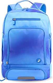 J World New York 2-in-1 Insulated Backpack Lunch Box for Kids. Adult School Bookbag, Blue Gradient, 17 x 13 x 9 Inches