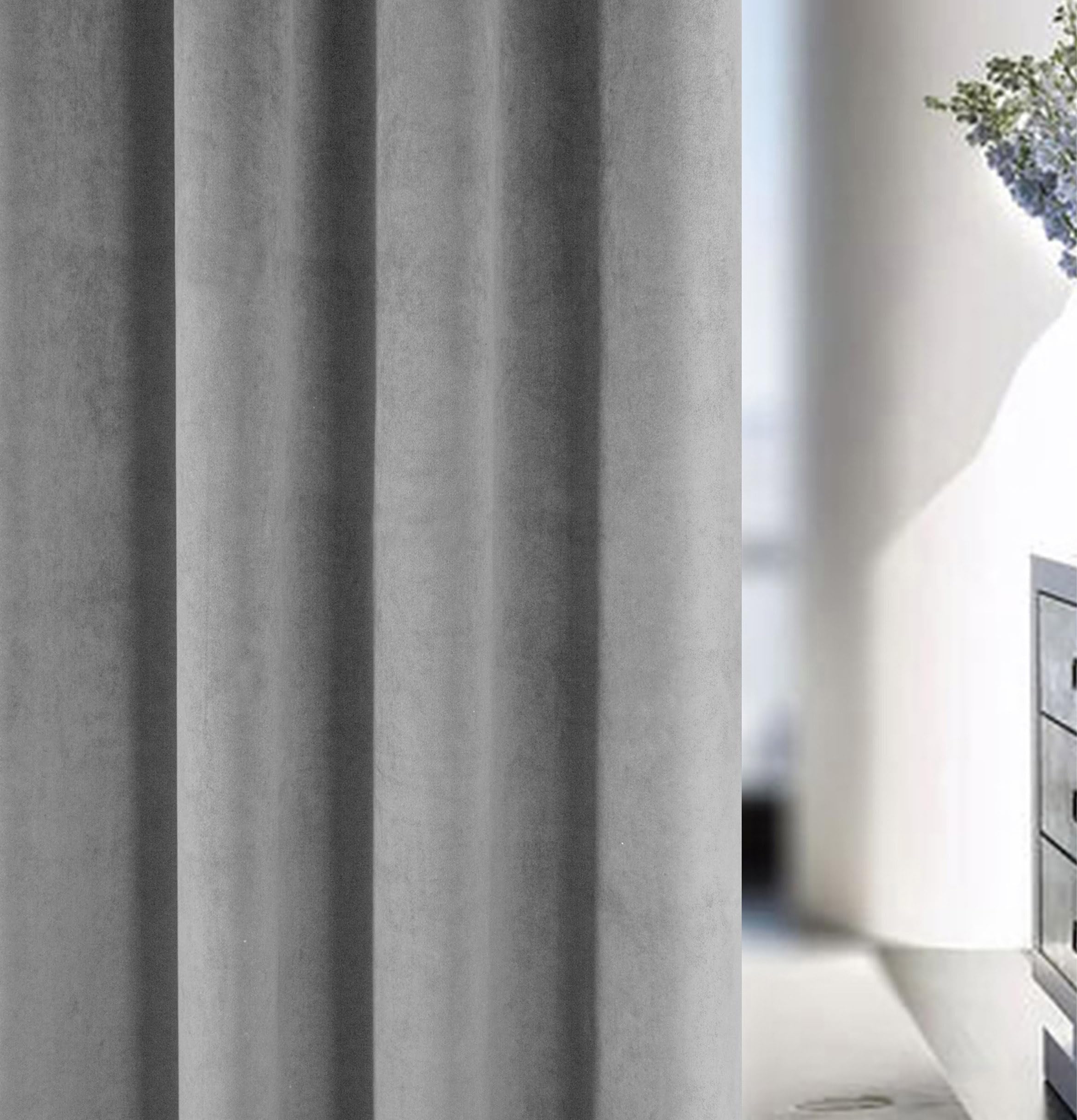 Enhanced Living Hampton Premium Velvet Grey Blackout Curtains for Bedroom - Image 3