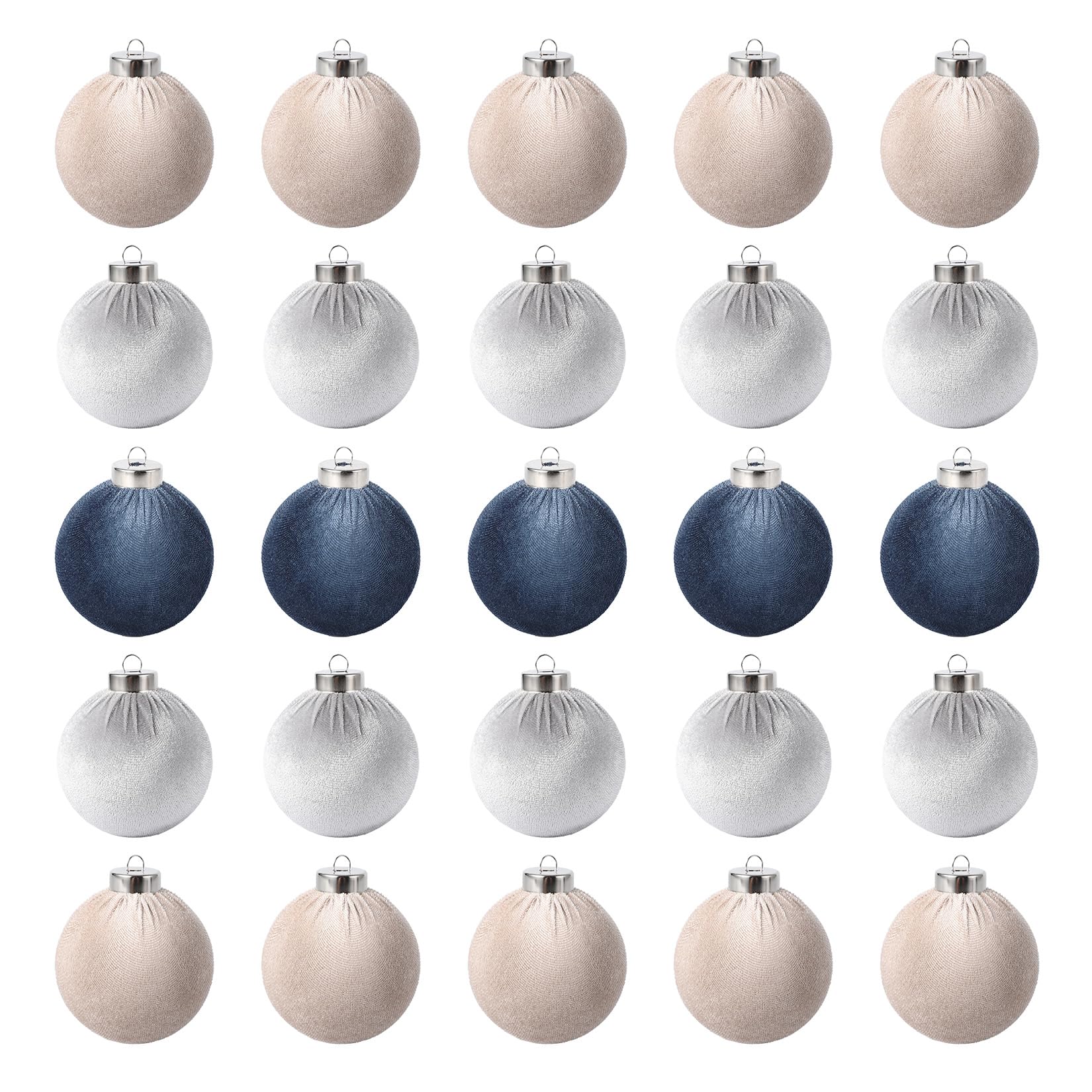 8cm Flocked Plastic Ornament Balls, 25 Pcs Blue Grey Xmas Hanging Decorations for Holiday Celebration