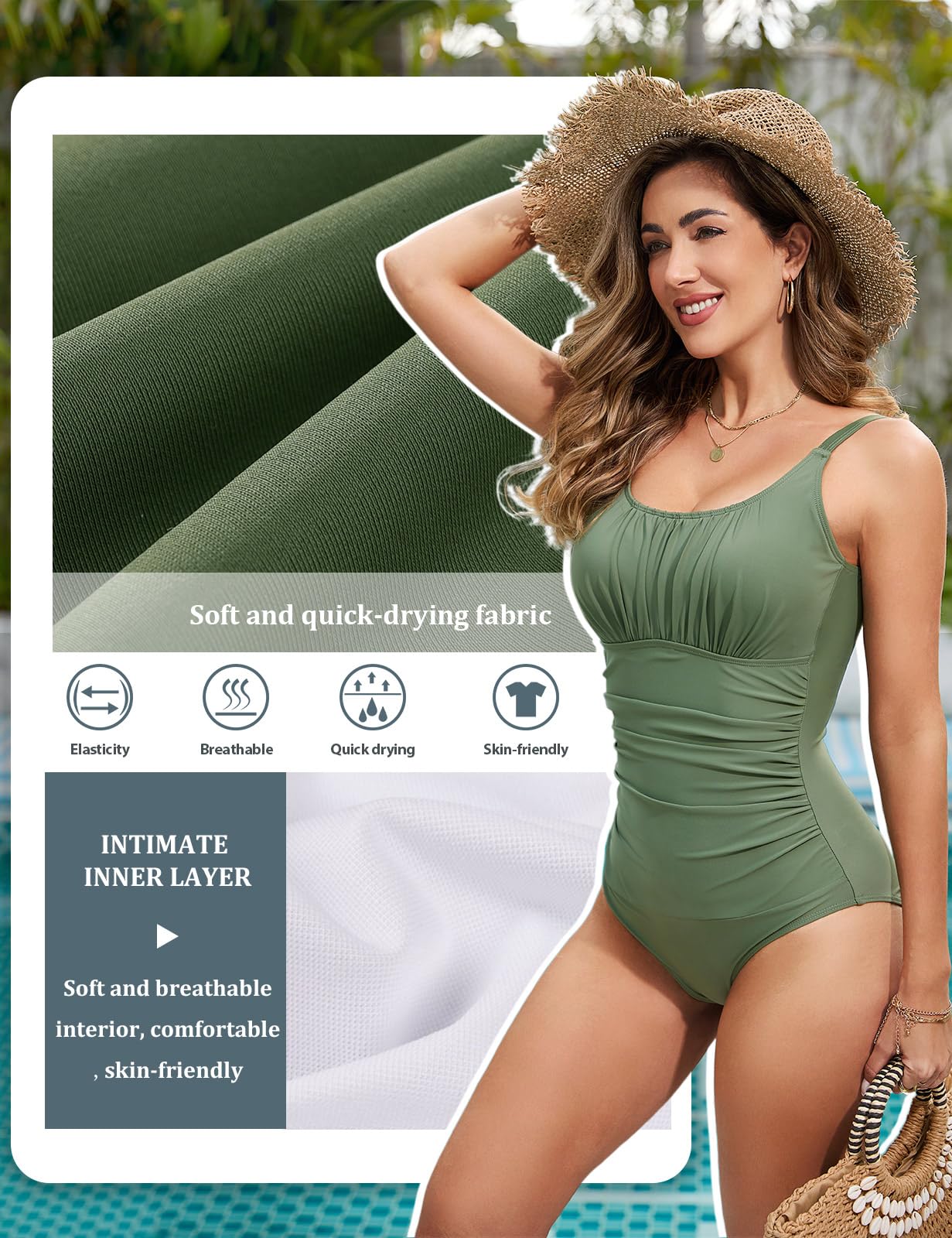 Vancavoo Costume da Bagno Intero Donna Costumi Piscina Push Up a Vita Alta Bikini Un Pezzo con Spalline Regolabili Beachwear Swimsuit Spiaggia Estate