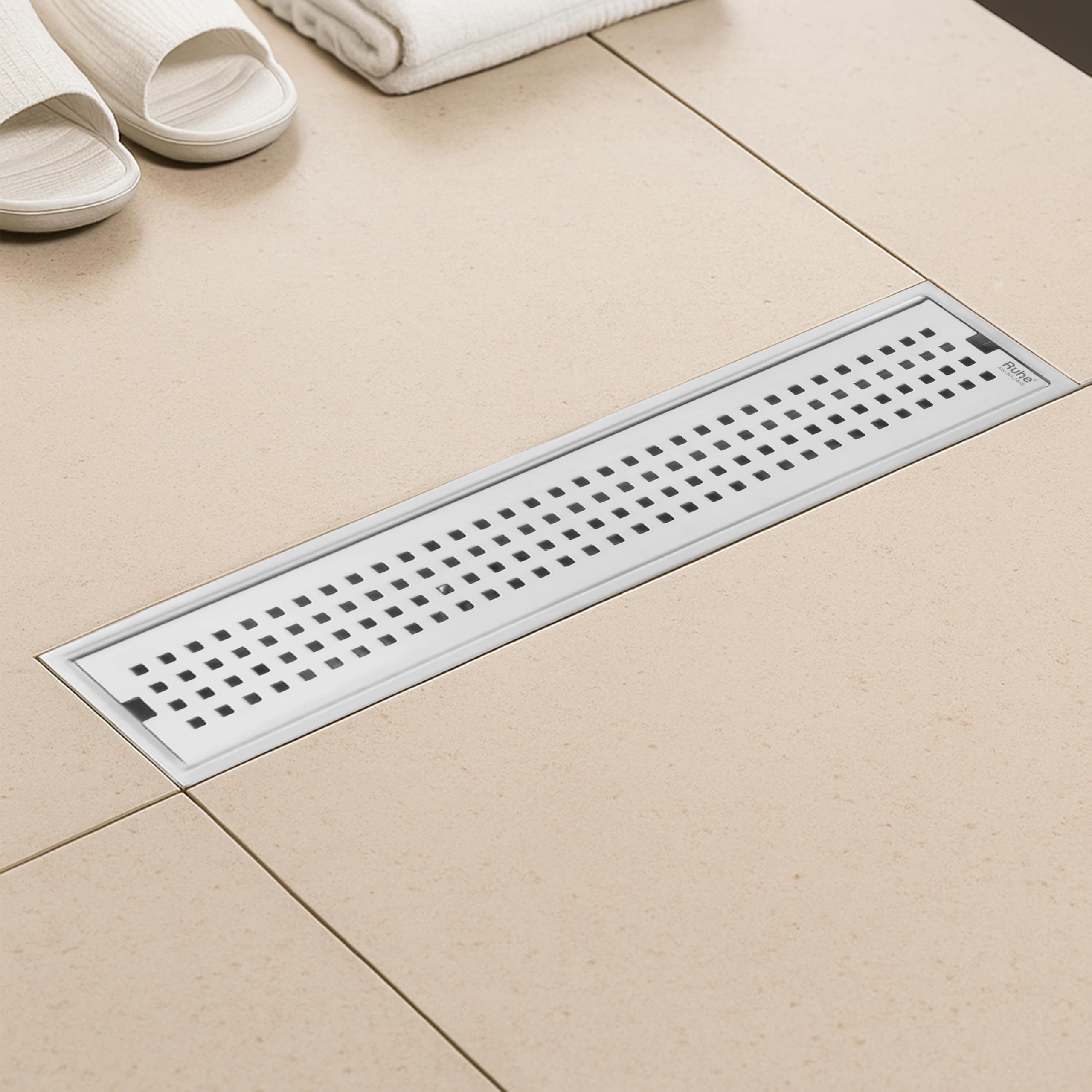 Ruhe® Palo 24 × 4 Inches Floor Drainer | 304 Stainless Steel Palo Shower Water Drain Channel/Waste Water Floor Drain | with Stainless Steel Trap and Side Hole | with Collar