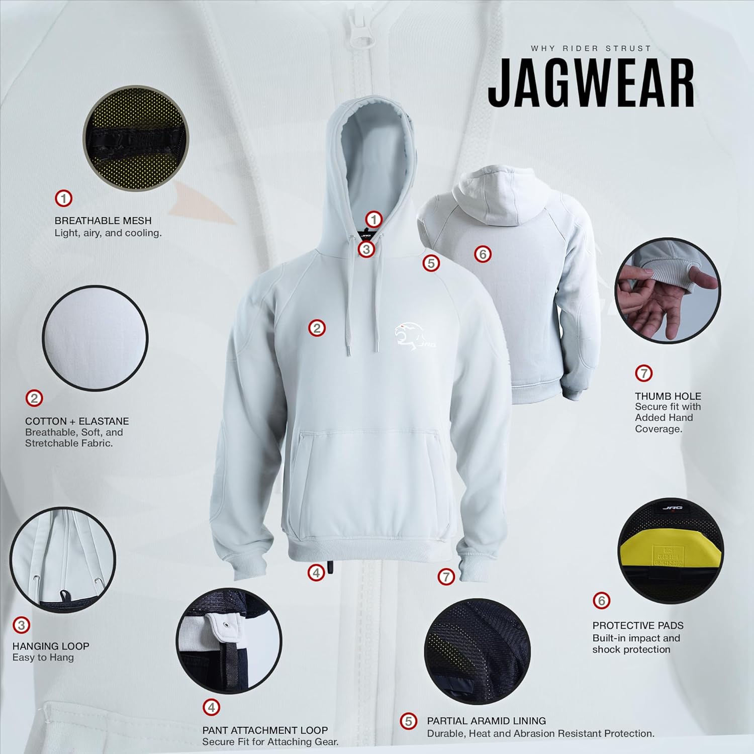 J.A.G. Motorcycle Protective Hoodie for Men – Armored Riding Jacket w/Aramid Lining for impact | All-Season Hoodie Sweater - Image 7