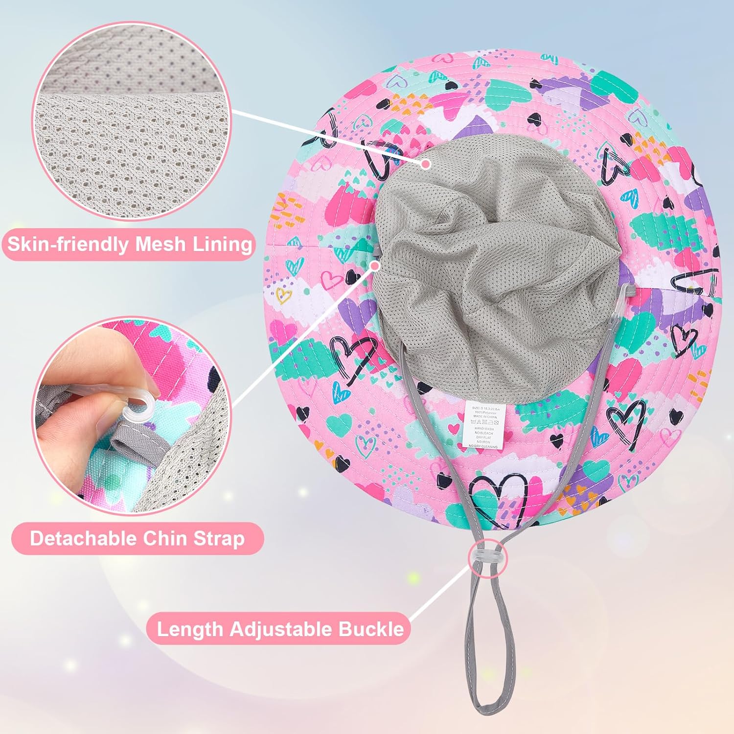 Kids Sun Hat for Girls Mesh Bucket Hat Toddler UV Protection Beach Hat Kids Foldable Fishing Hat for Girls 2-8 Years - Image 5