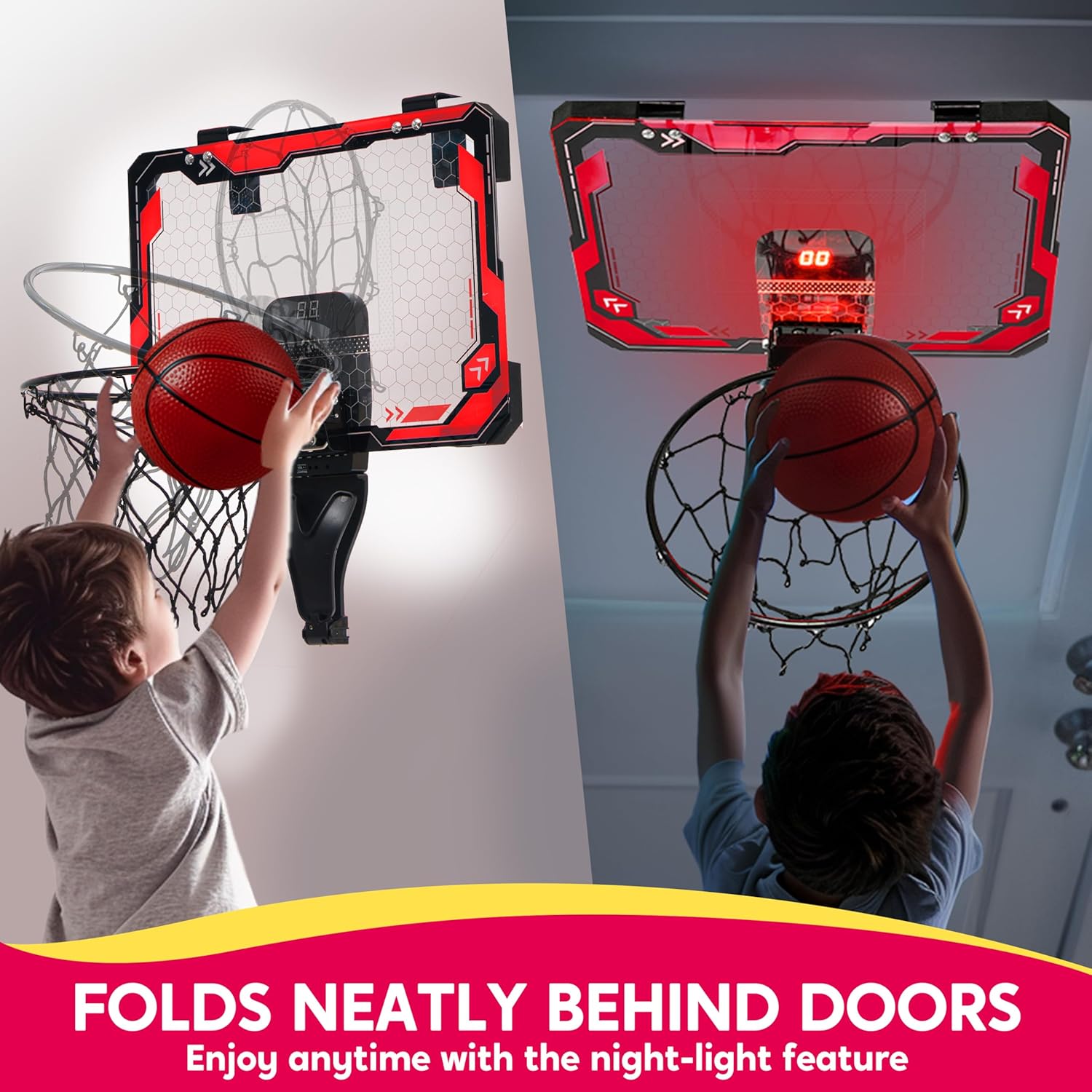 SYNCFUN Mini Indoor Basketball Hoop and 10 PCS Mini Basketballs Set, Bedroom Indoor Basketball, Basketball Toys Gifts for Boys Girls Ages 3 and UP(Red)