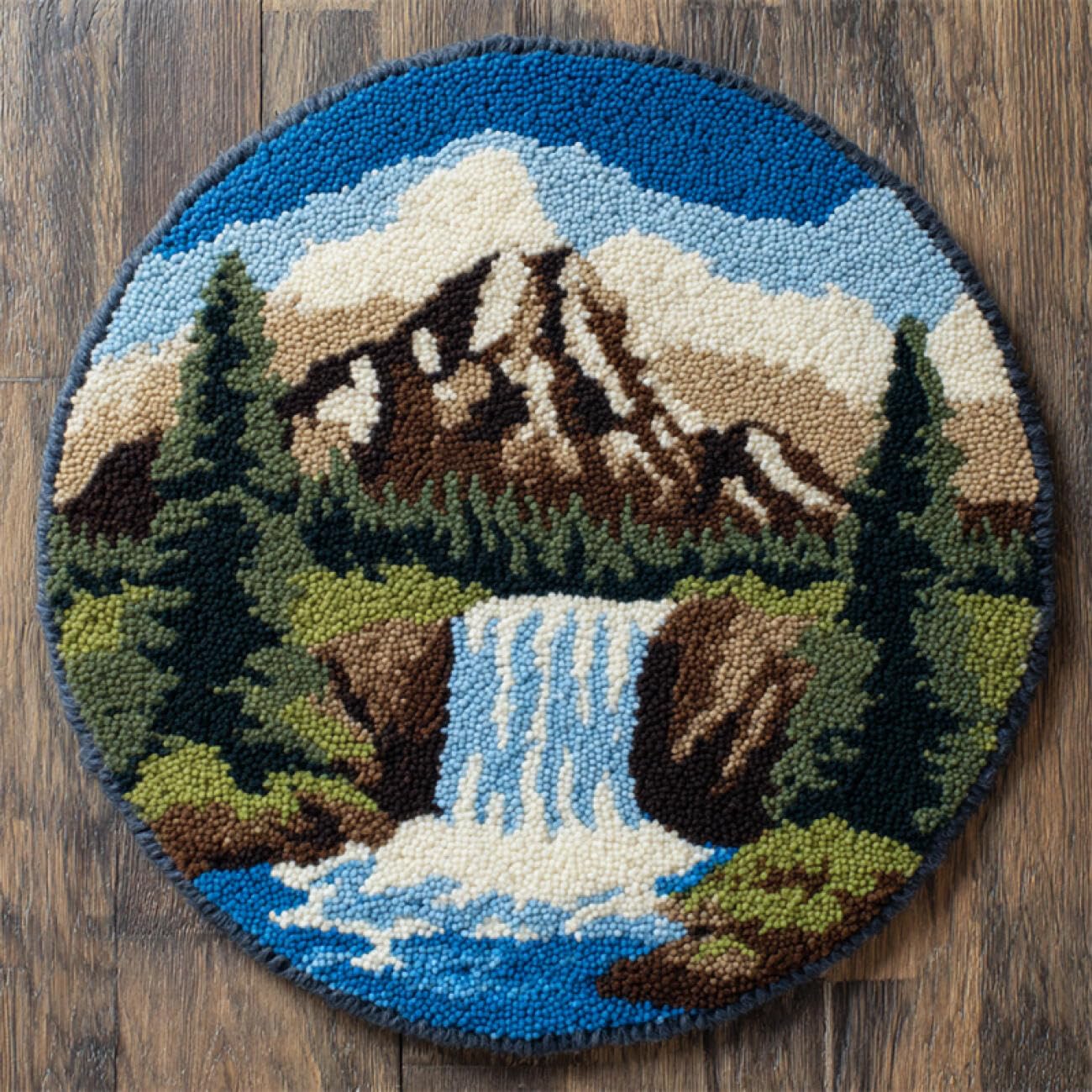 Kitquiver Latch Hook Carpet Kits Mountains，Forests and Rivers 80x80cm