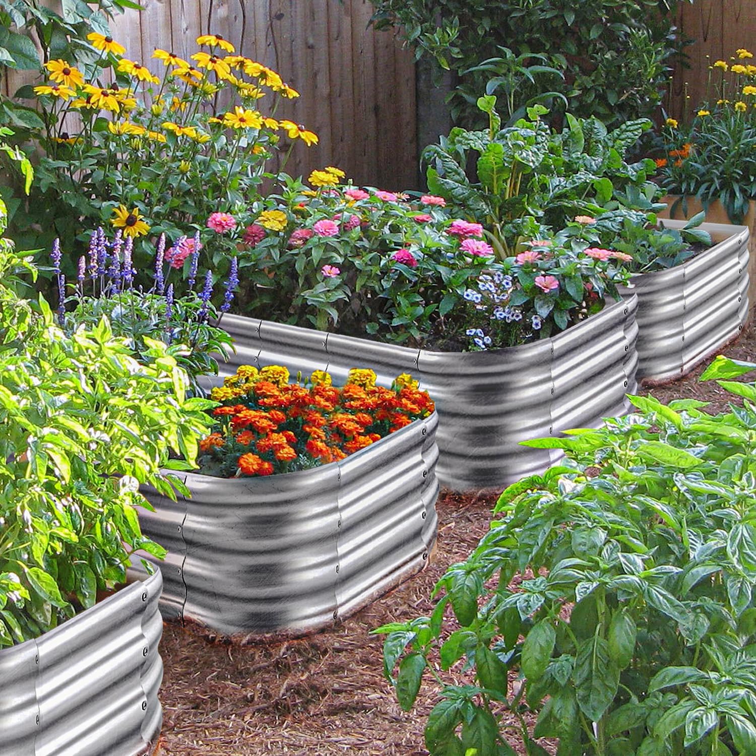 Raised Garden Beds Outdoor 8×4×1 Ft DIY Galvanized for Vegetables 12-in-1 Modular Metal Bed Kit Gardening Planters