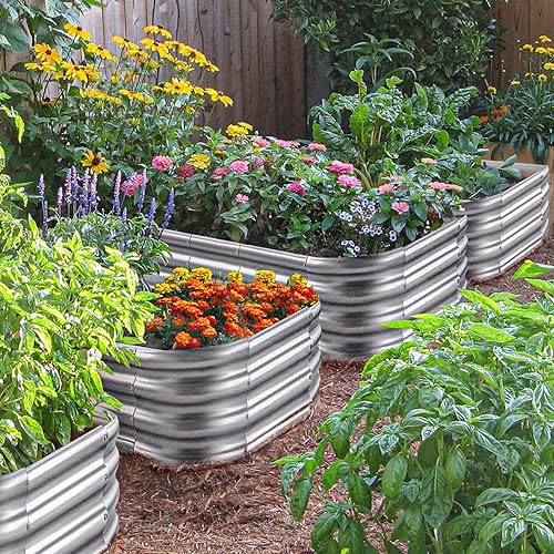 Miniatura 5 de Camas de jardín elevadas para exteriores, 8 × 4 × 1 pies, galvanizadas para verduras, kit de cama modular de metal 12 en 1, macetas de jardinería