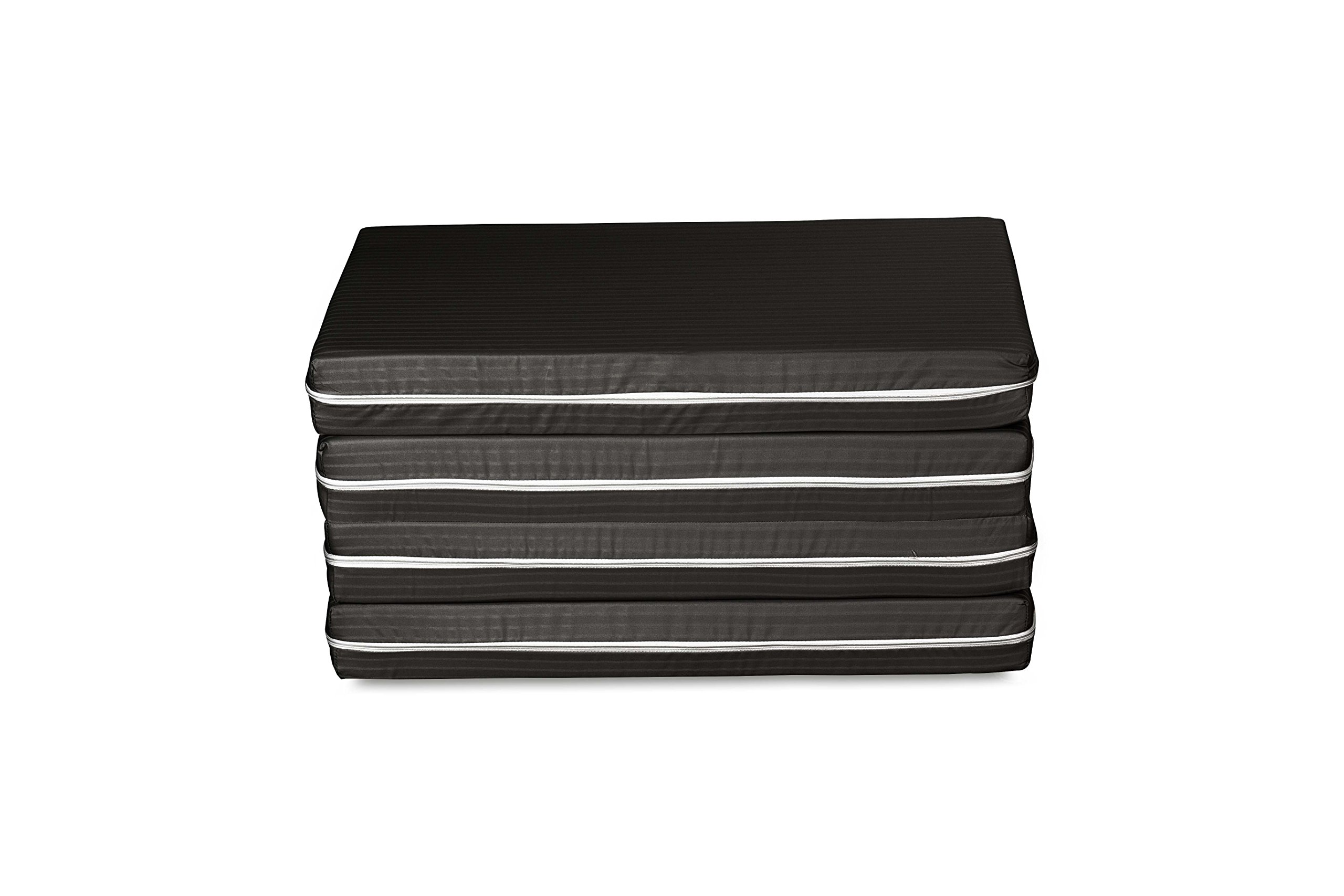 EVERGREENWEB - Futon-lit, Matelas Gain de Place Simple 80x190-10 cm de Haut, Pliable en 4 pièces et Transformable en Pouf, Couverture, déhoussable, adapté à Tous Les sommiers, modèle Galaxy, Noir