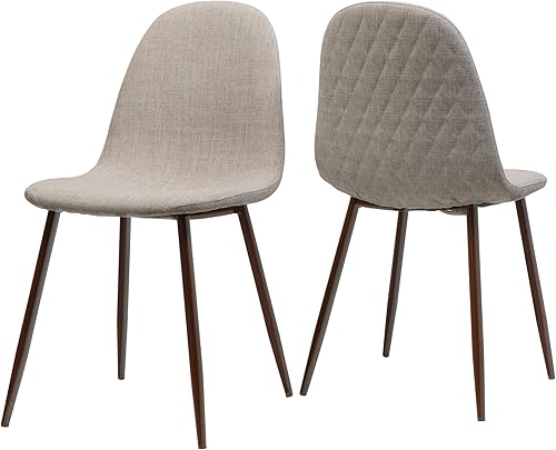 GDFStudio Great Deal Furniture - Sillas de comedor de tela de trigo de mediados de siglo con patas de madera de nogal oscuro (juego de 2)