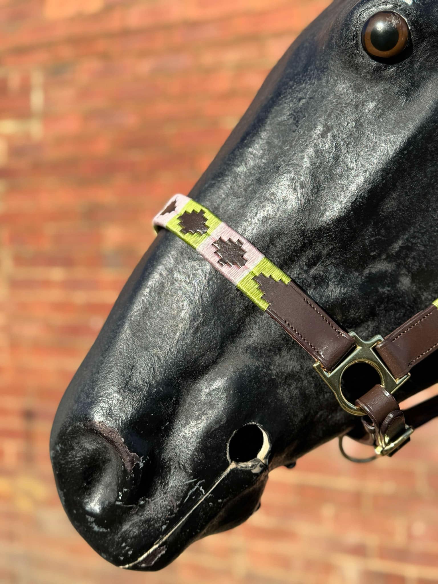Argentina Polo Leather Horse Headcollar Halter, Embroidered, Rose Pink /Green (Cob) - Image 2
