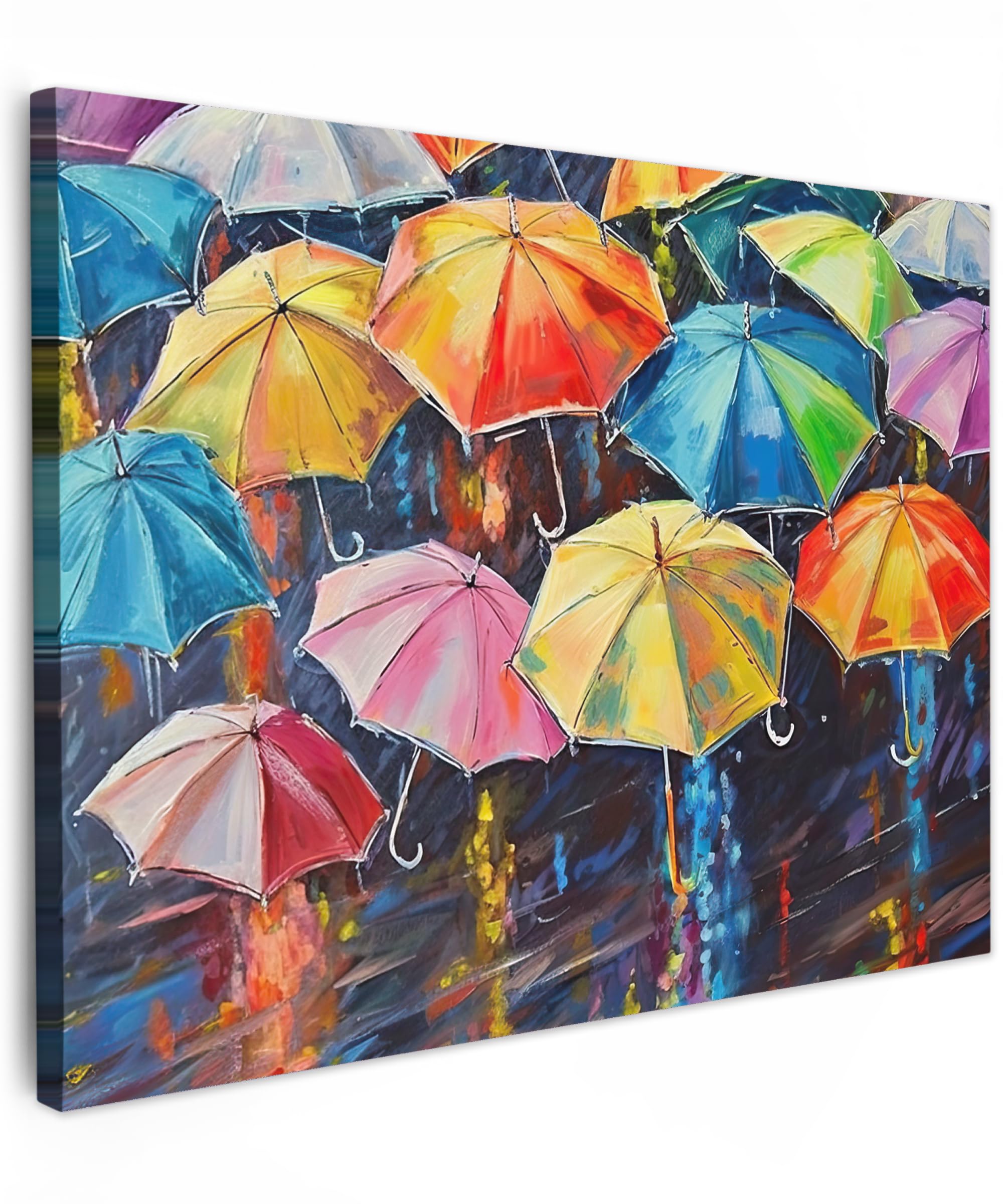 MuchoWow© Canvas Wall Art 16"x12" / 40x30 cm Decor Paintings Print framed on Canvas Pictures for Hallway Umbrellas - Painting - Art - Rainbow — image 1