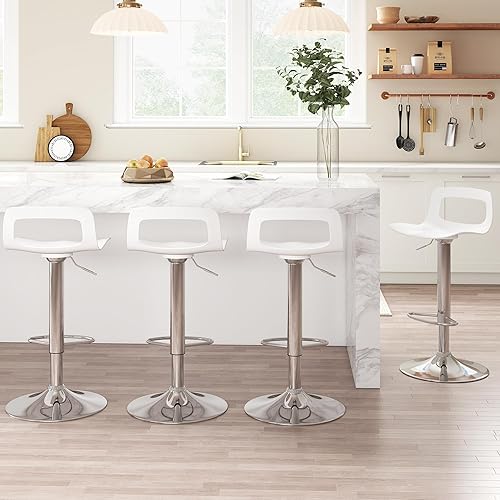 Miniatura 13 de thksbought Juego de 4 taburetes de bar, taburetes de bar giratorios de plástico ajustables, taburetes modernos con respaldo abierto y reposapiés,