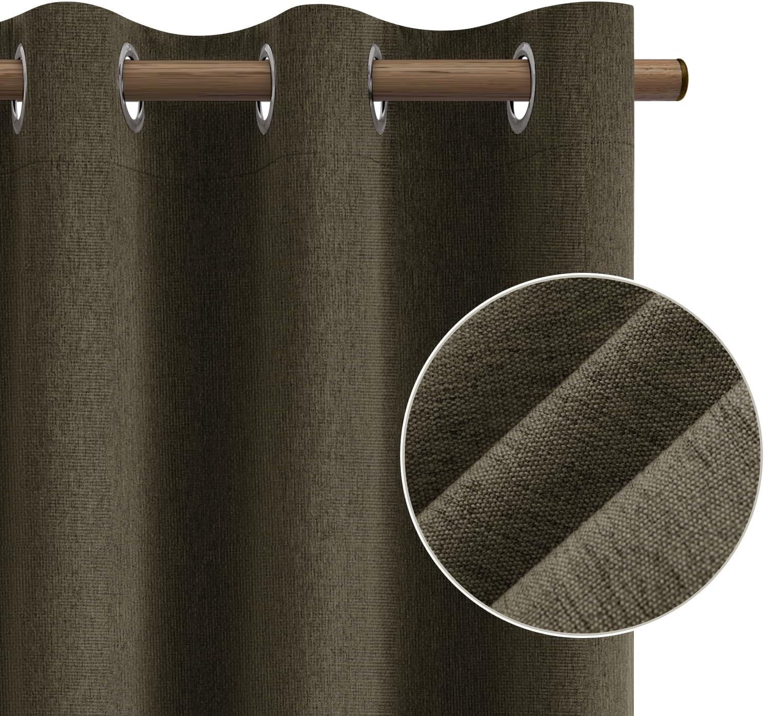 HOMEIDEAS Olive Green 100% Blackout Curtains 2 Panels Linen Room Darkening Curtains 52 X 96 Inches Thermal Insulated Grommet Window Drapes with Liner for Living Room, Bedroom