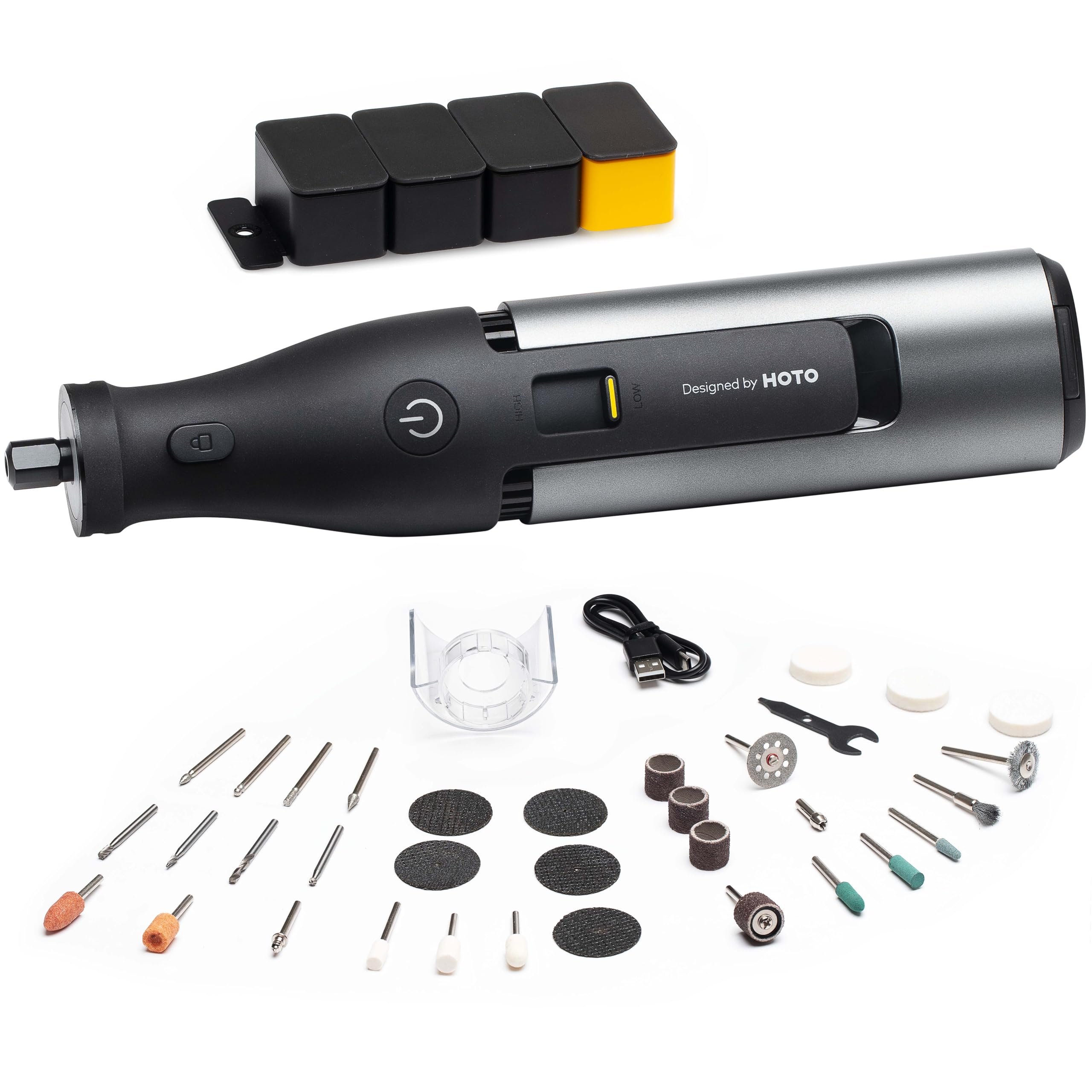 HOTO 12V Multifunktionswerkzeug Set inkl. 37 Zubehörteile, variable Drehzahl 5.000–35.000 U/min – zum Schneiden, Schleifen, Gravieren, Polieren, Schärfen, Reinigen und Schnitzen