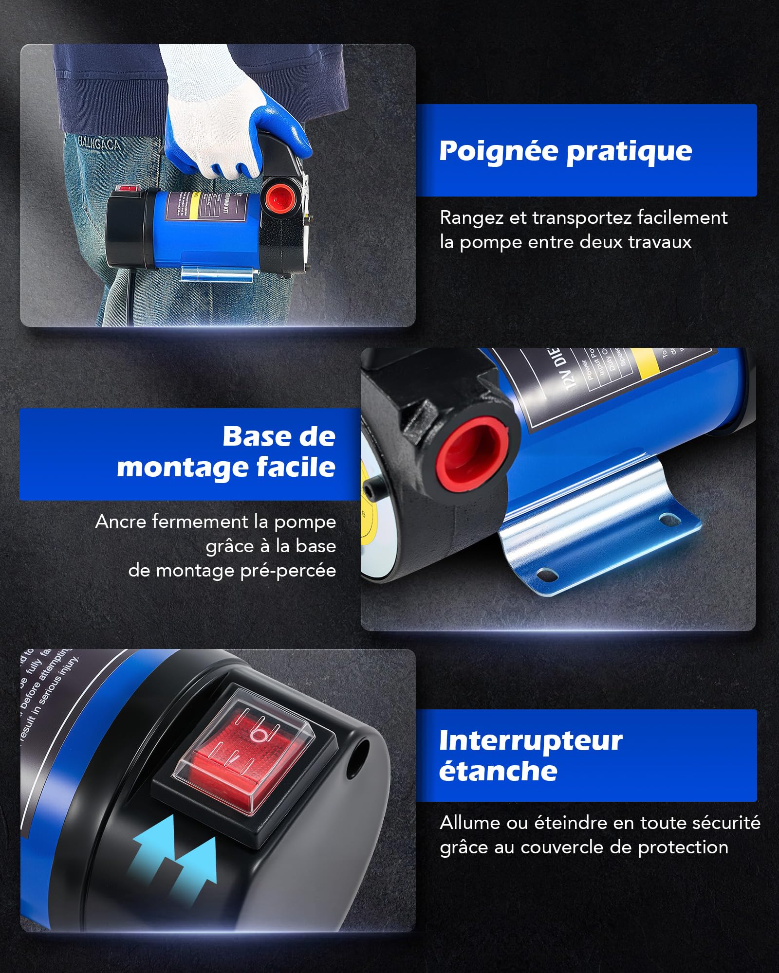 Orion Motor Tech Kit de Pompe de Transfert Diesel, Pompe de Transfert de Carburant 12V avec Buse et Tuyaux, Pompe à Gasoil Électrique pour Kérosène Diesel avec Mallette de Transport, Extracteur d'Huil