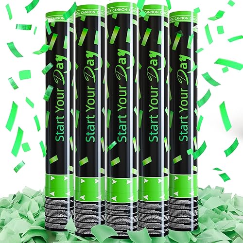 Confetis verdes, poppers de confeti biodegradables de 15 pulgadas, lanzadores de confeti accionados por aire para cumpleaños, bodas, celebraciones