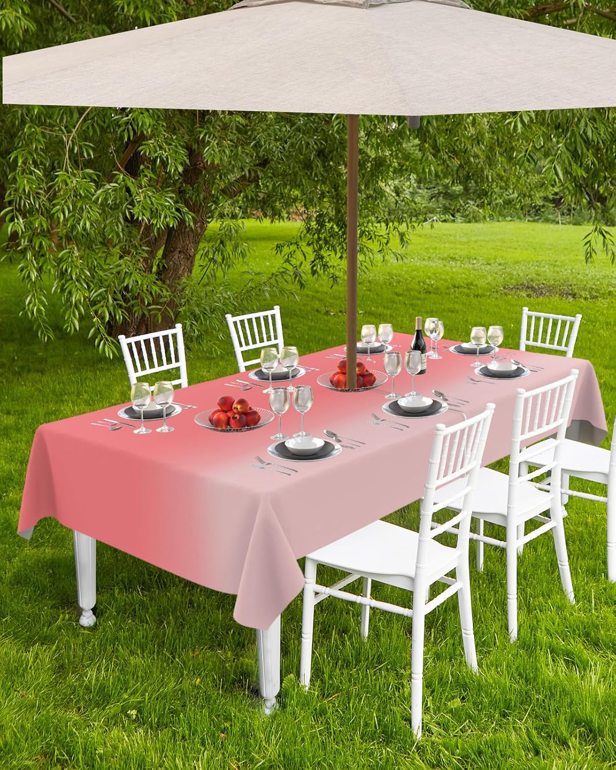 Outdoor Tablecloth with Umbrella Hole and Zipper Red Pink Ombre Rectangle Outdoor Tablecloths 60x120 Table Cloths Gradient Gradual Color Patio Table Cloth Cover for Outdoor Tables Picnic BBQS Garden