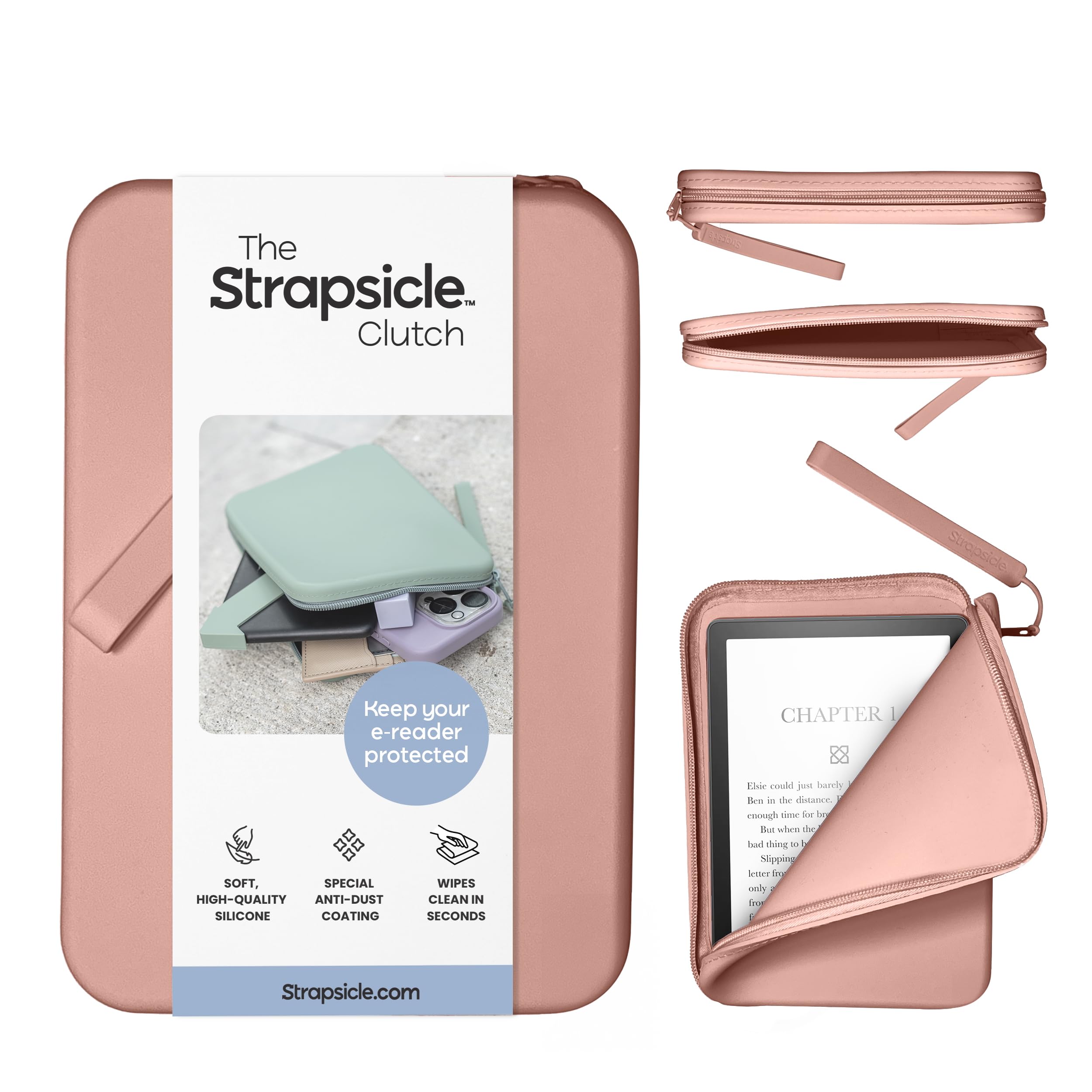 Strapsicle Silicone Clutch for Kindle & E-Readers - Multi-Purpose Bag for Phone, Wallet & Keys - Fits 6'' Kindles, Kobos, Nook, 6.8" Paperwhite, iPad Mini 6 - Anti-Dust Coating - Caramel-image-36