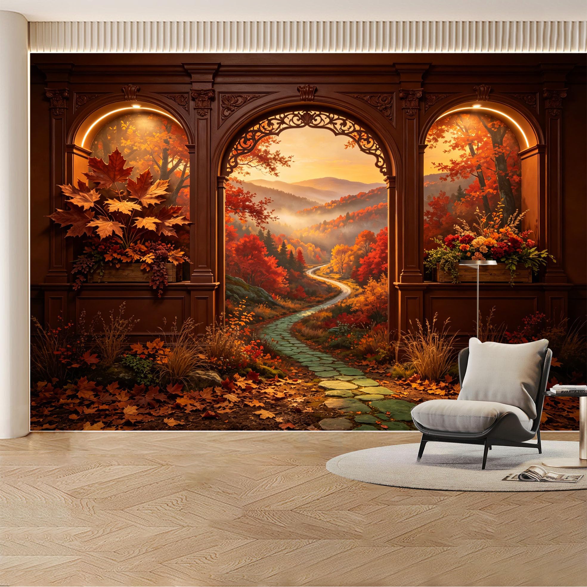 Custom Wall Mural Wallpaper Desert Canyon Landscape， 3D Effect Wall Decor Large Wall Art， Sunset Misty Luxury Removable SelfAdhesive Large Photo for Living Room， Bedroom， Office