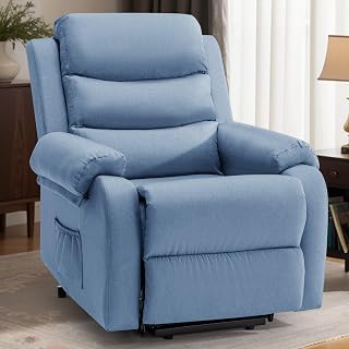 Recliner Chairs for Adults, Power Recliner Chair for Elderly, Small Lift Recliners with Assist, Electric Single Lift Sofa with Memory Function for Living Reading Room, Blue