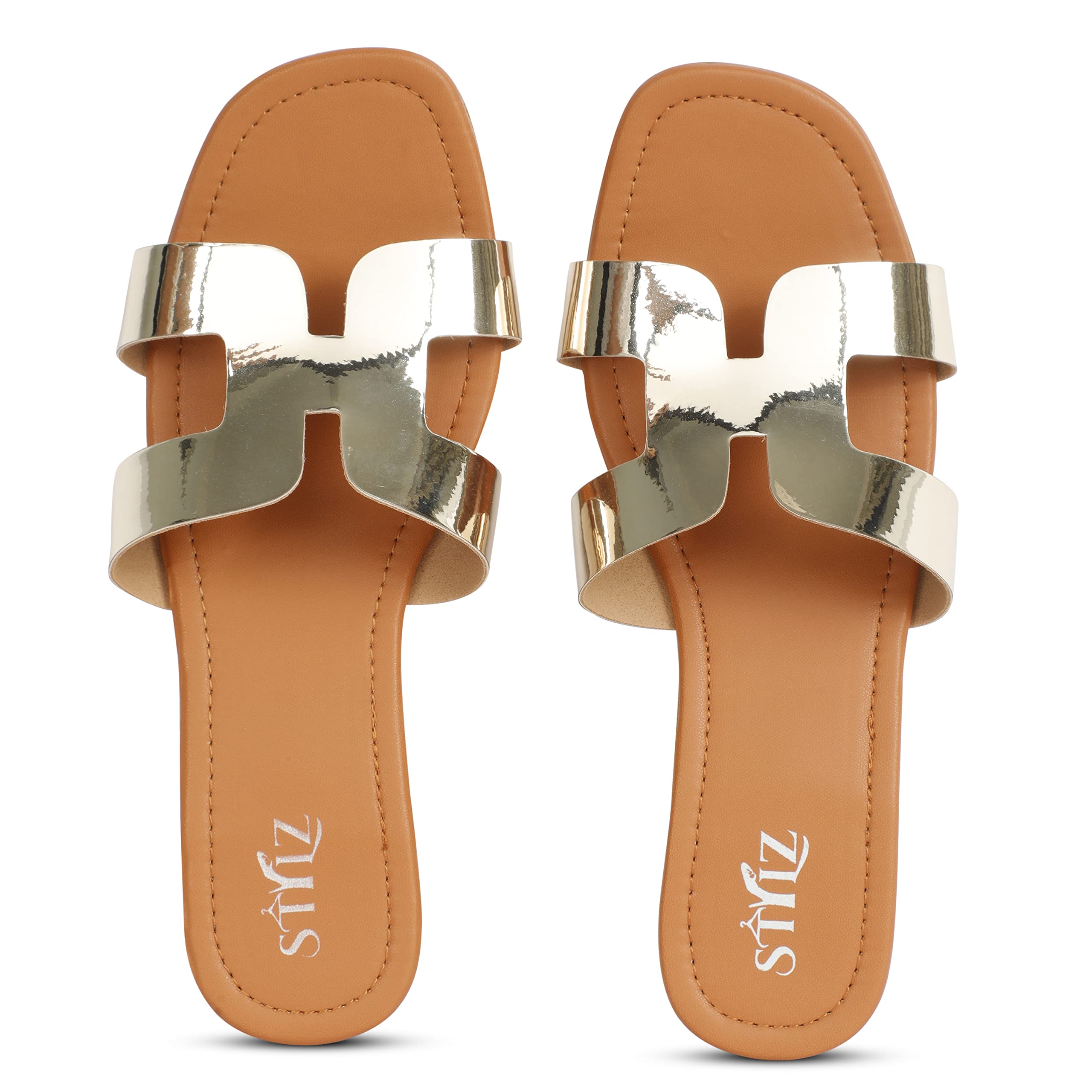 STYLZREPUBLIC Womens Alibi Sandal Open Toe Flat Gold (B0BJ9J591L) Amazon Price History, Amazon Price Tracker