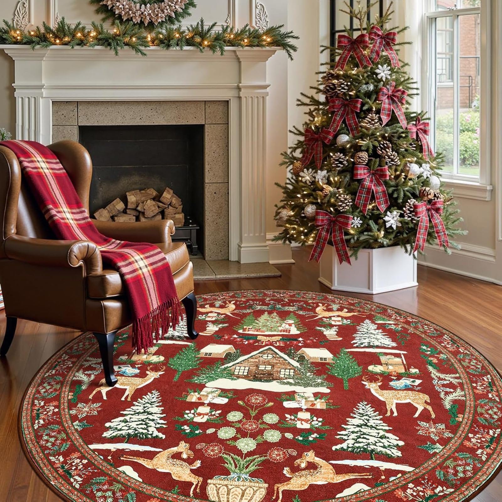 Tappeto Rotondo 100cm Pelo Corto Albero Bianco Antiscivol Lavabile Carpet | Moderno Morbido Tappeto Fibre Ultrafine,Durevole E Facile Da Pulire,Per Cucina, Corridoio Balcone E Soggiorno