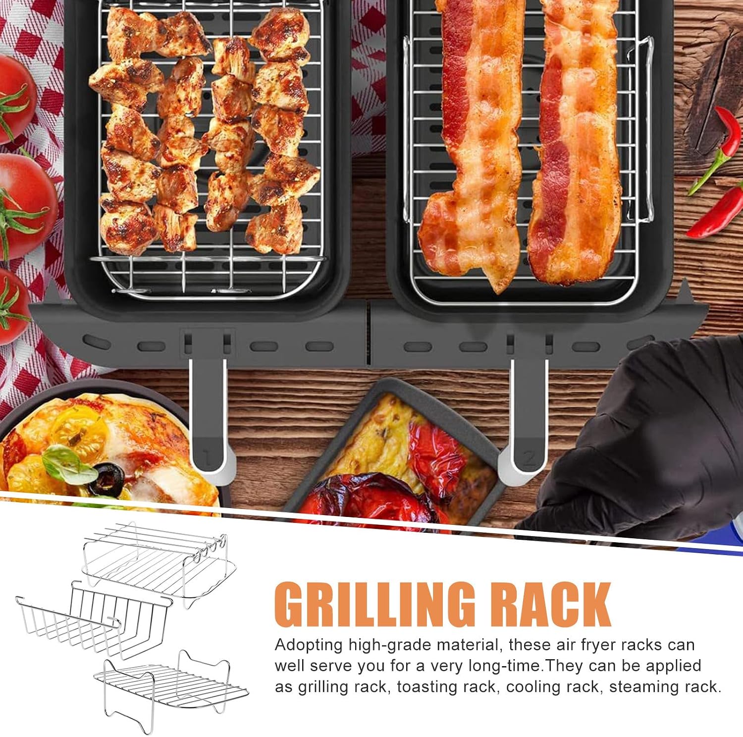 Xmas 3pcs Stainless Steel Air Fryer Grill Rack Set for Kitchen Cooking