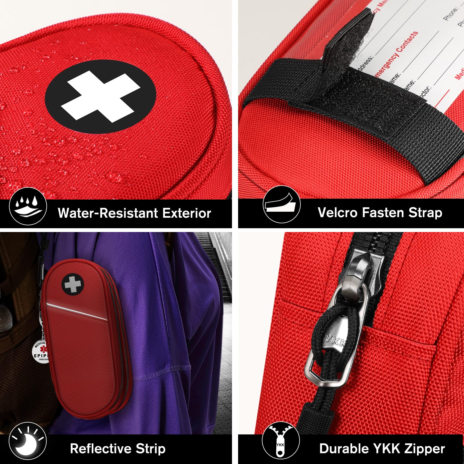 SITHON EpiPen Medical Tragetasche mit Epipen Inside Schlüsselanhänger, tragbare Doppelschicht Tasche Organizer für 2 EpiPens, Asthma-Inhalator, Anti-Histamin, Auvi-Q, (Rot)