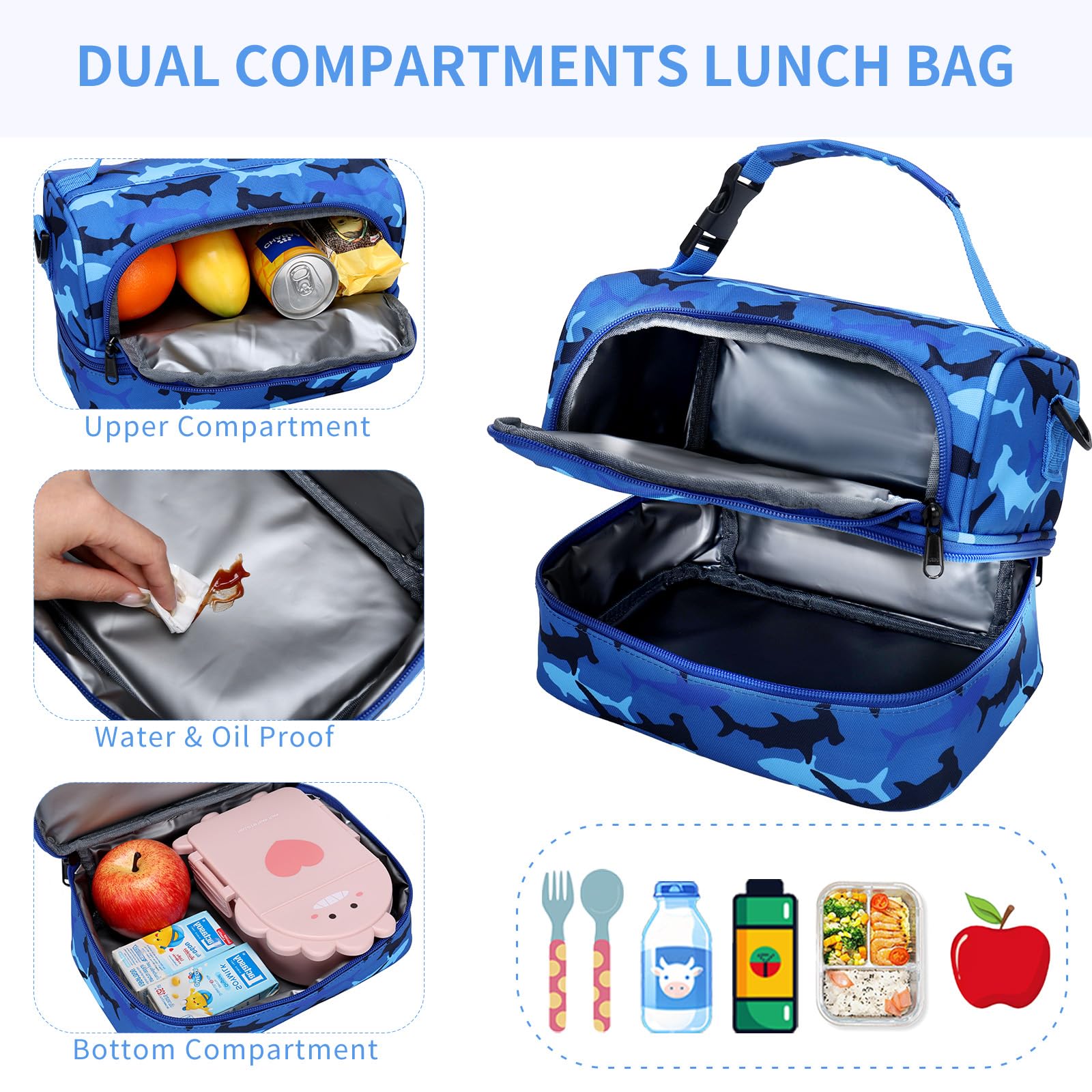 2x Kinder Lunchtasche Mit Dino & Tiger Design - Wiederverwendbare Isolier-Tasche