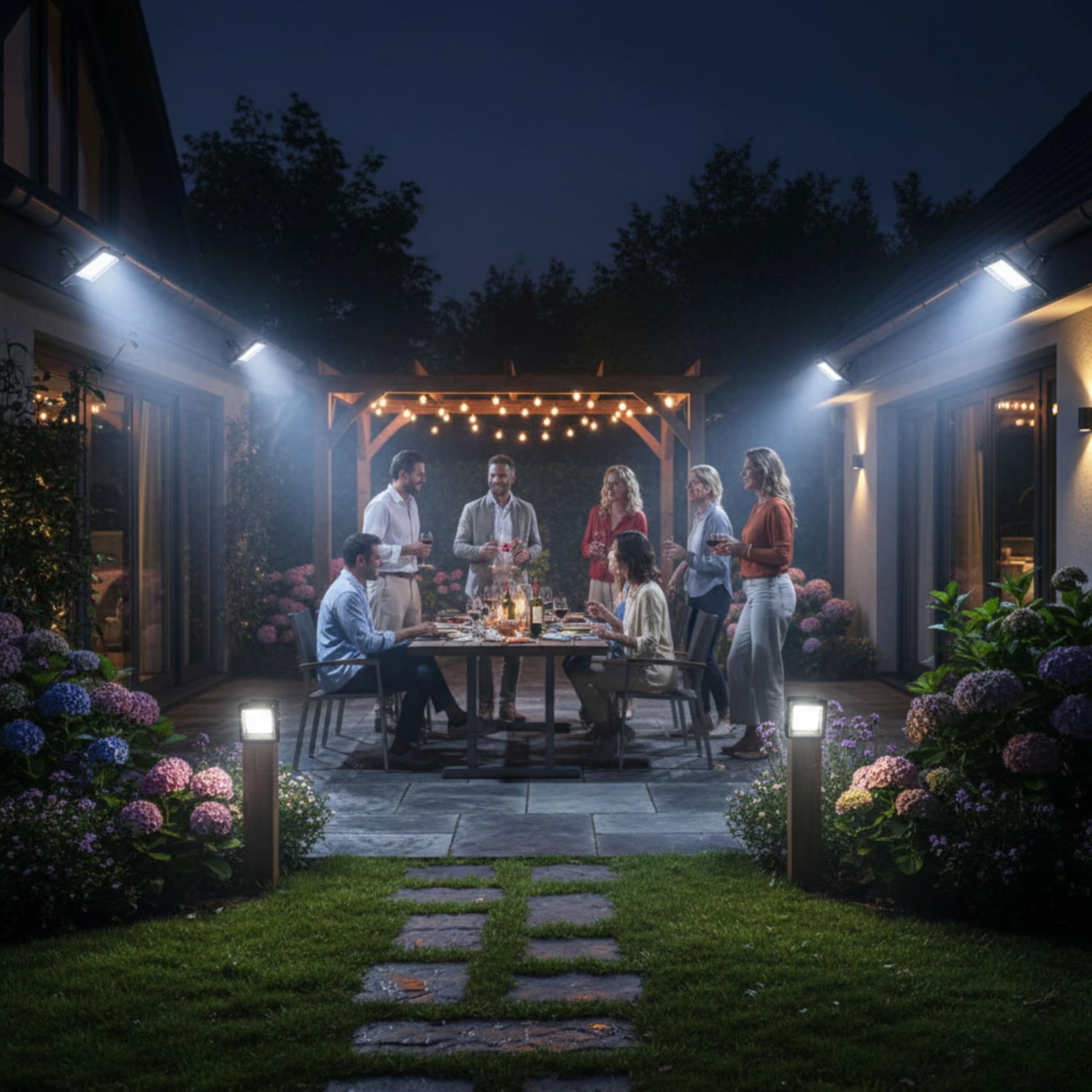 Yasta 2 Pezzi Faro LED 200W con Pannello Solare, Lampione Solare da Esterno Impermeabile IP65, Luce Solare per Giardino, Cortile, Garage, Telecomando Incluso.