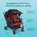 Gaggle by Foundations Odyssey 4 Seat Quad Stroller | 4-Seat Stroller for Daycare | Oversized Canopy and Bench Seats | 5-Point Harness | Foot Brake | All Terrain Tubeless Wheels | Red/Black