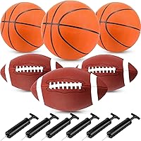 RoundFunny 6-Pack Official Size Footballs & Basketballs with Pumps - Durable Training Set for Youth Adults Indoor Outdoor Practice