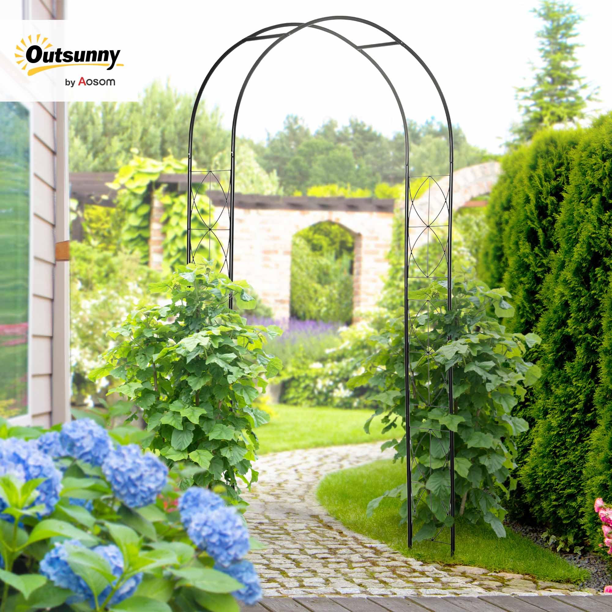 Outsunny Arche de Jardin Arche à rosiers Treillis tuteur Plantes grimpantes - Style Fer forgé dim. 114L x 30l x 230H cm métal époxy Noir