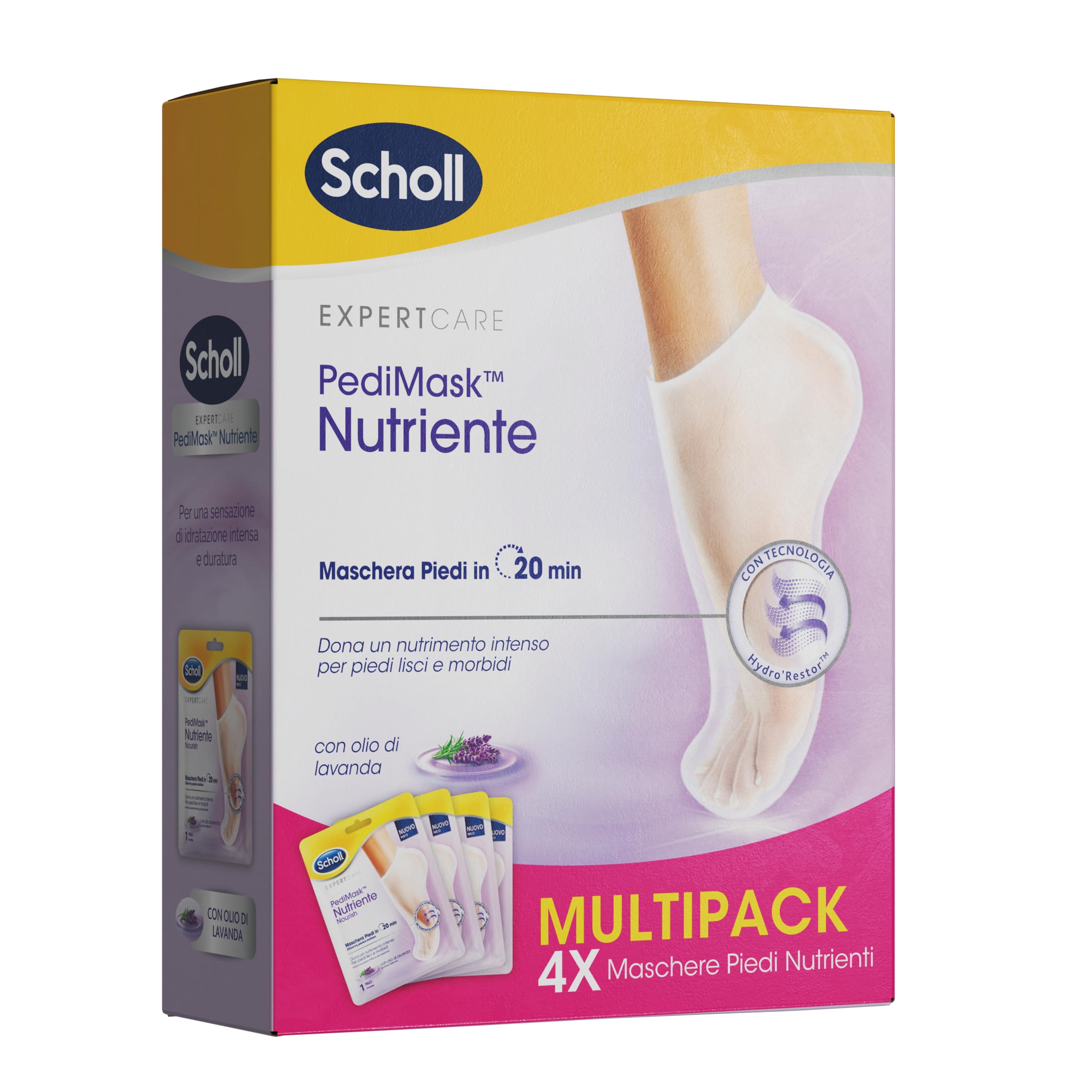 Scholl Pedimask - Mascarilla de pies, Hidratación, paquete de 4 x 200 g