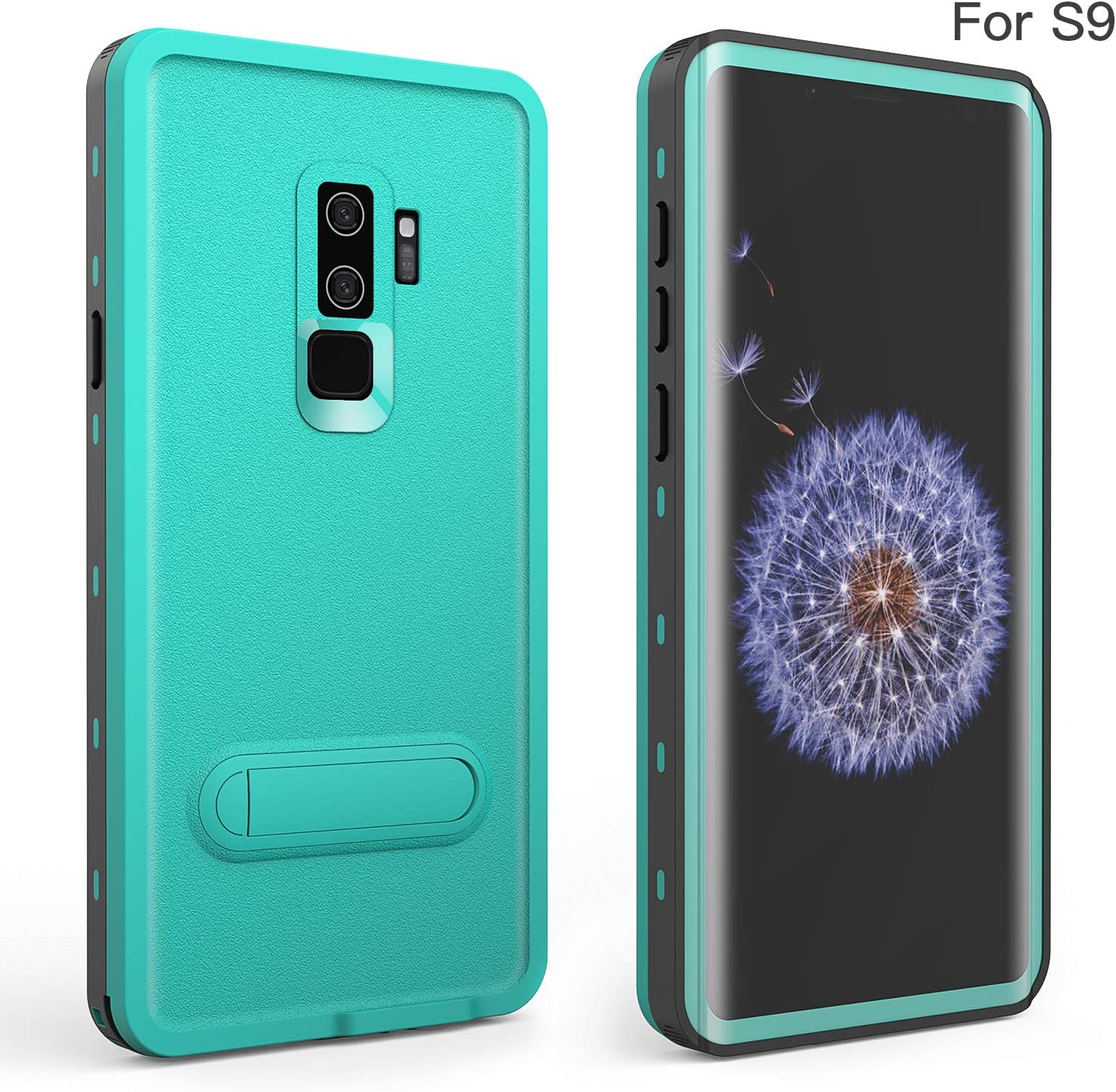 Fansteck Samsung Galaxy S9 Waterproof Case, IP68 Waterproof/Snowproof/Shockproof/Dirtproof, Full-Body Protective Case with Built-in Screen Protector for Samsung Galaxy S9 (5.8 inch-Aqua Blue&Stand)