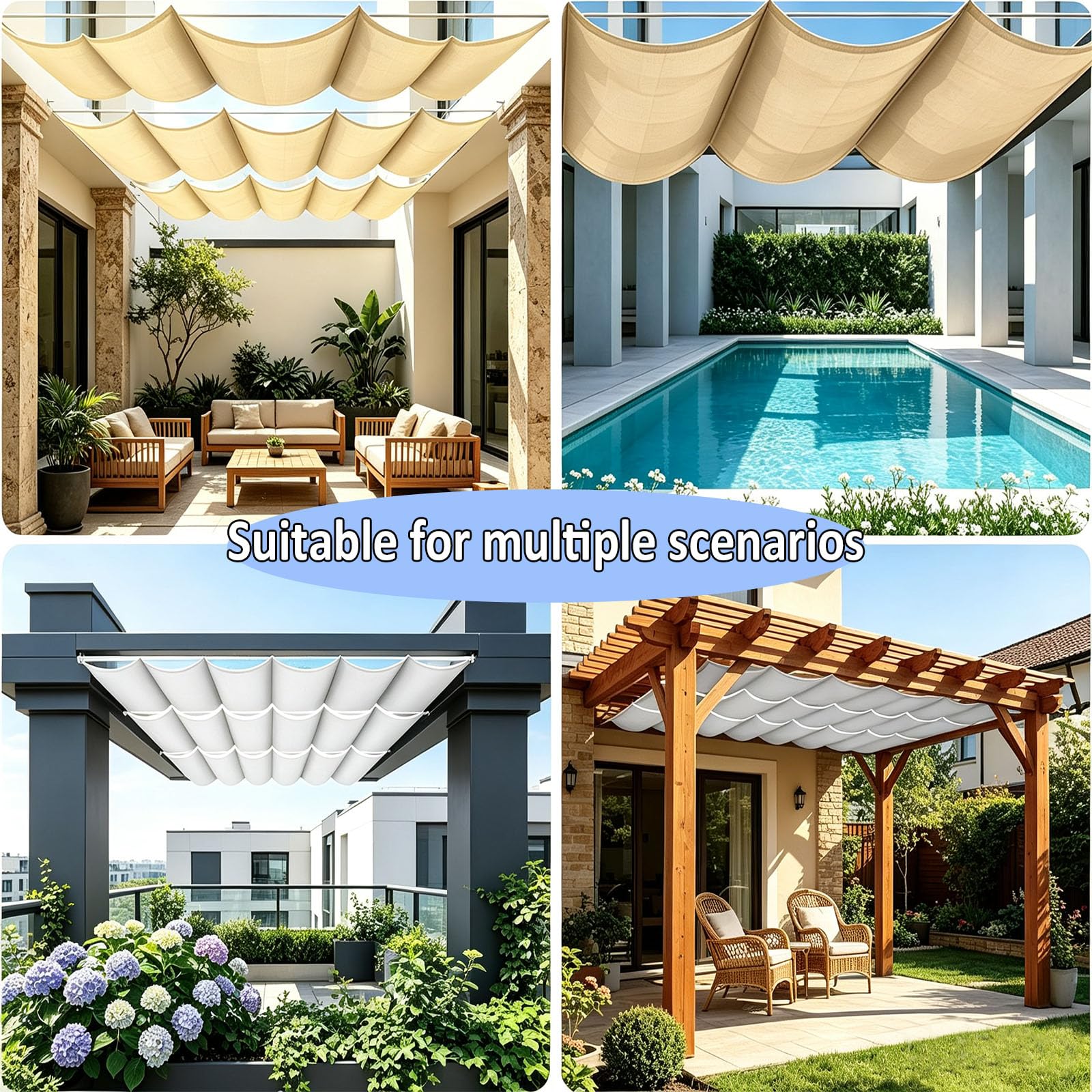 Toldo Retráctil 130 x 1150 cm Toldo de Onda a Medida, Impermeable, 98% Protección UV, Resistente Al Clima Vela Sombra Impermeable y Rectangular para Exterior Jardín, Caqui