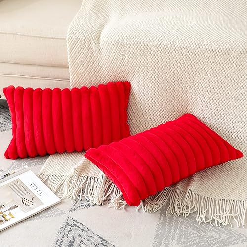 Miniatura 4 de Soleebee Juego de 2 fundas de cojín, terciopelo suave, acogedoras, pelo sintético de conejo, sofá, cama, silla, decorativa para el hogar, 18 x 18