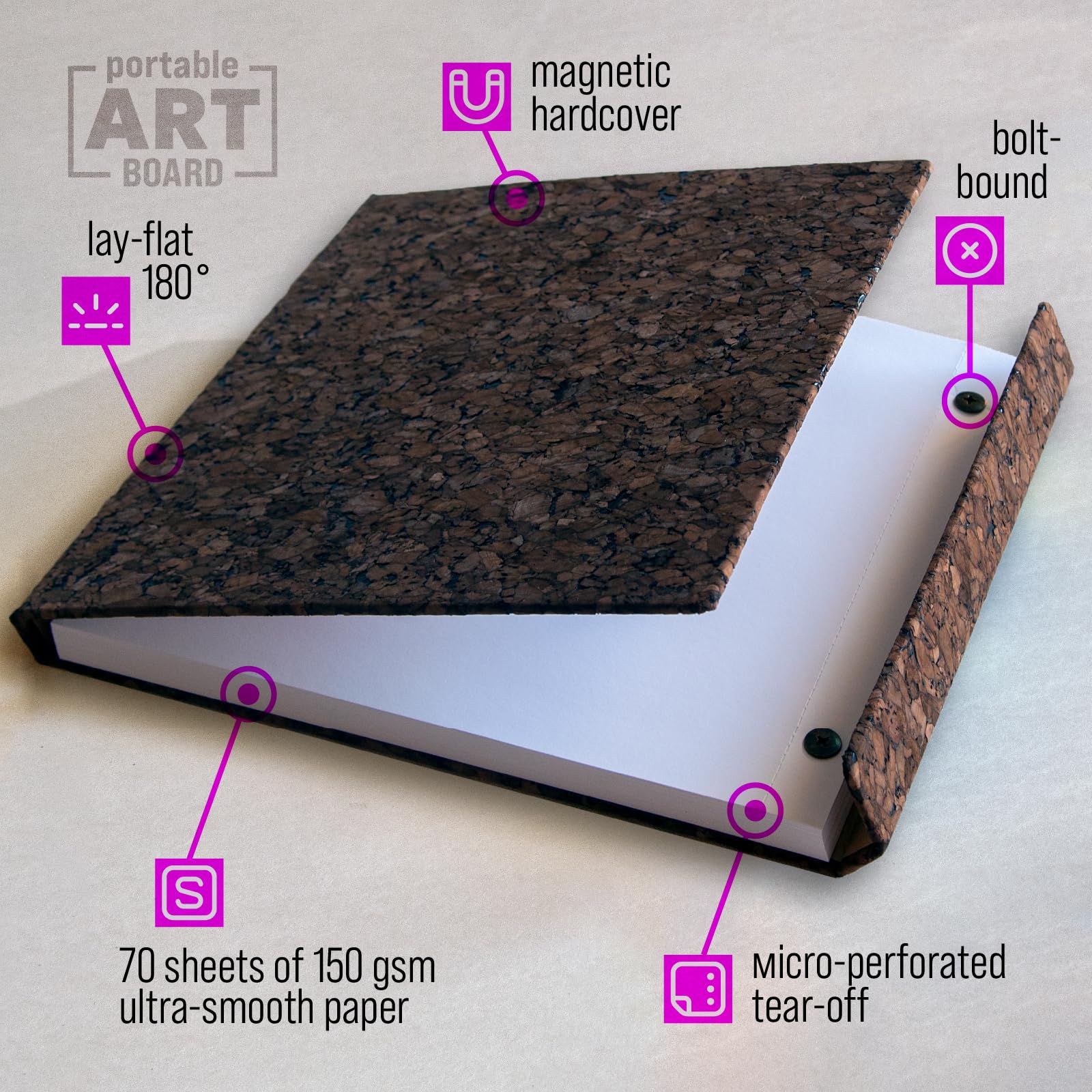 Blocco da disegno formato A4 (21 x 29,7 cm) – Blocco artistico di alta qualità con tecnica mista | 70 fogli, carta ultra liscia da 150 g/m² | Copertina rigida rilegata a vite con chiusura magnetica |