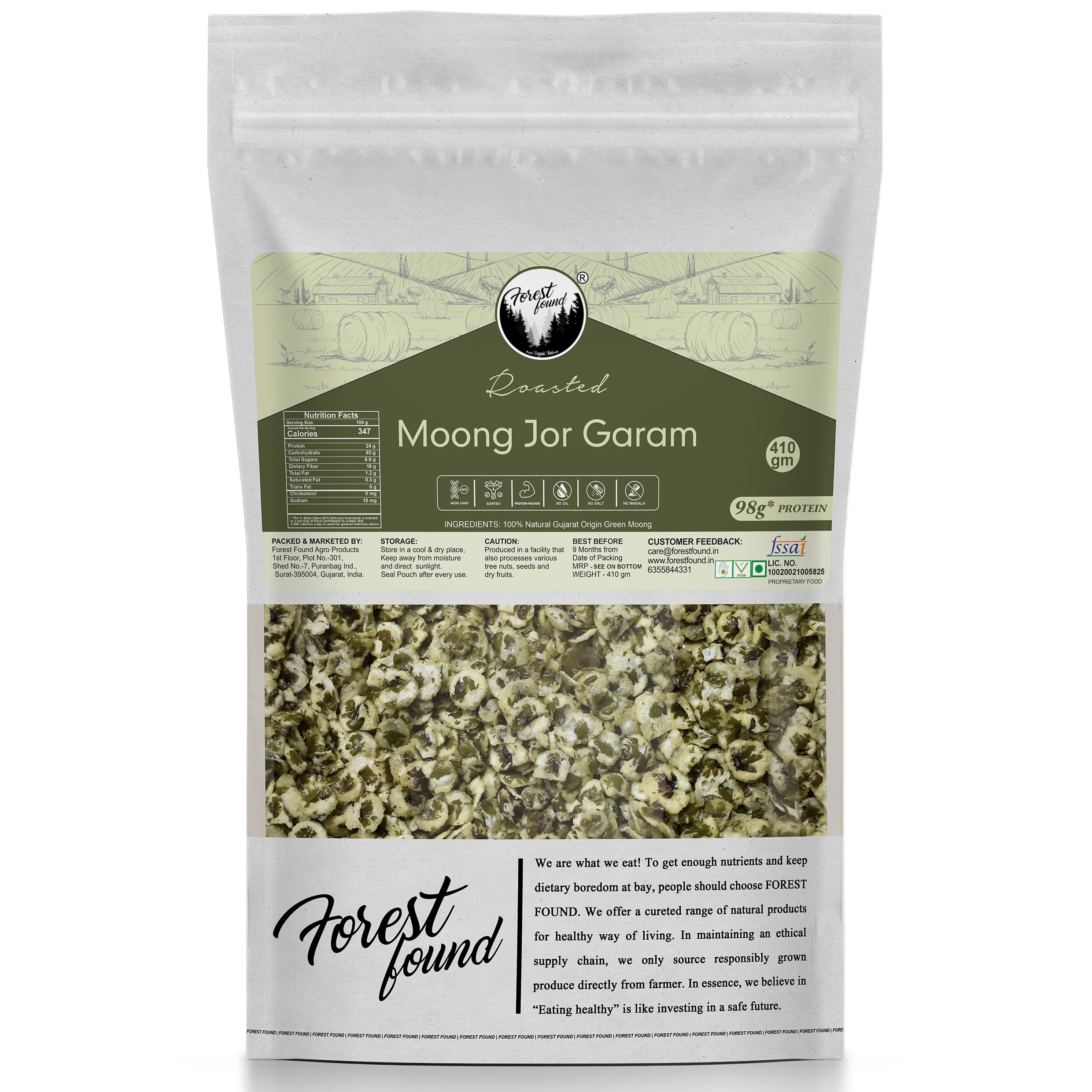 Forest Found Roasted Moong Jor Garam (Vacuum Roasted) | Roasted Green Mung Healthy Snack (410g) | Oil-Free Protein & Fiber | 100% Natural Gujarat Moong Snack discount deal