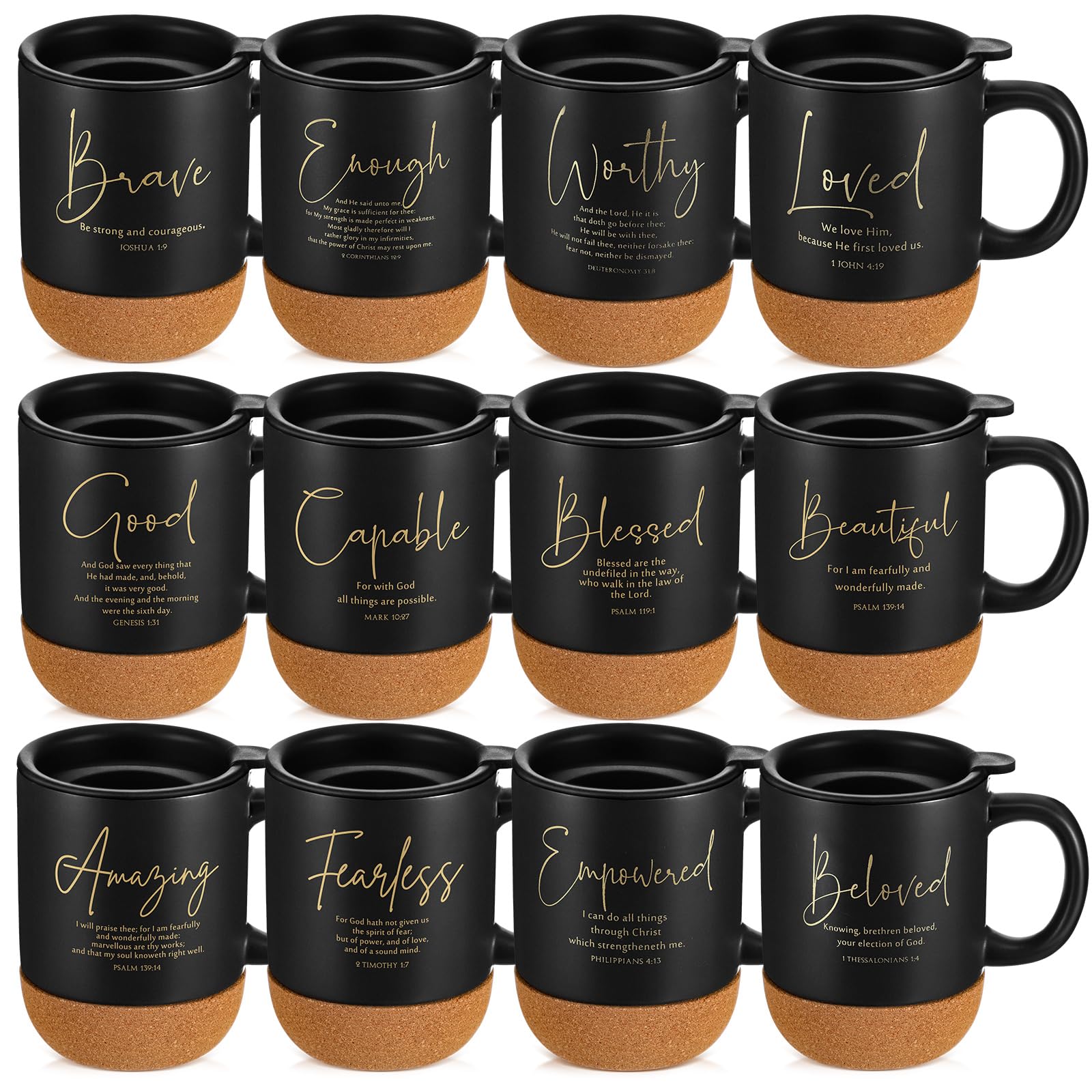 Funnymoom 12 Pcs Christian Father Gifts Mug Bulk 13.5 oz Inspirational Bible Verses Cup Ceramic Religious Coffee Mug with Cork Bottom Thank You Gift for Men Dad Employee Teacher (Trendy)