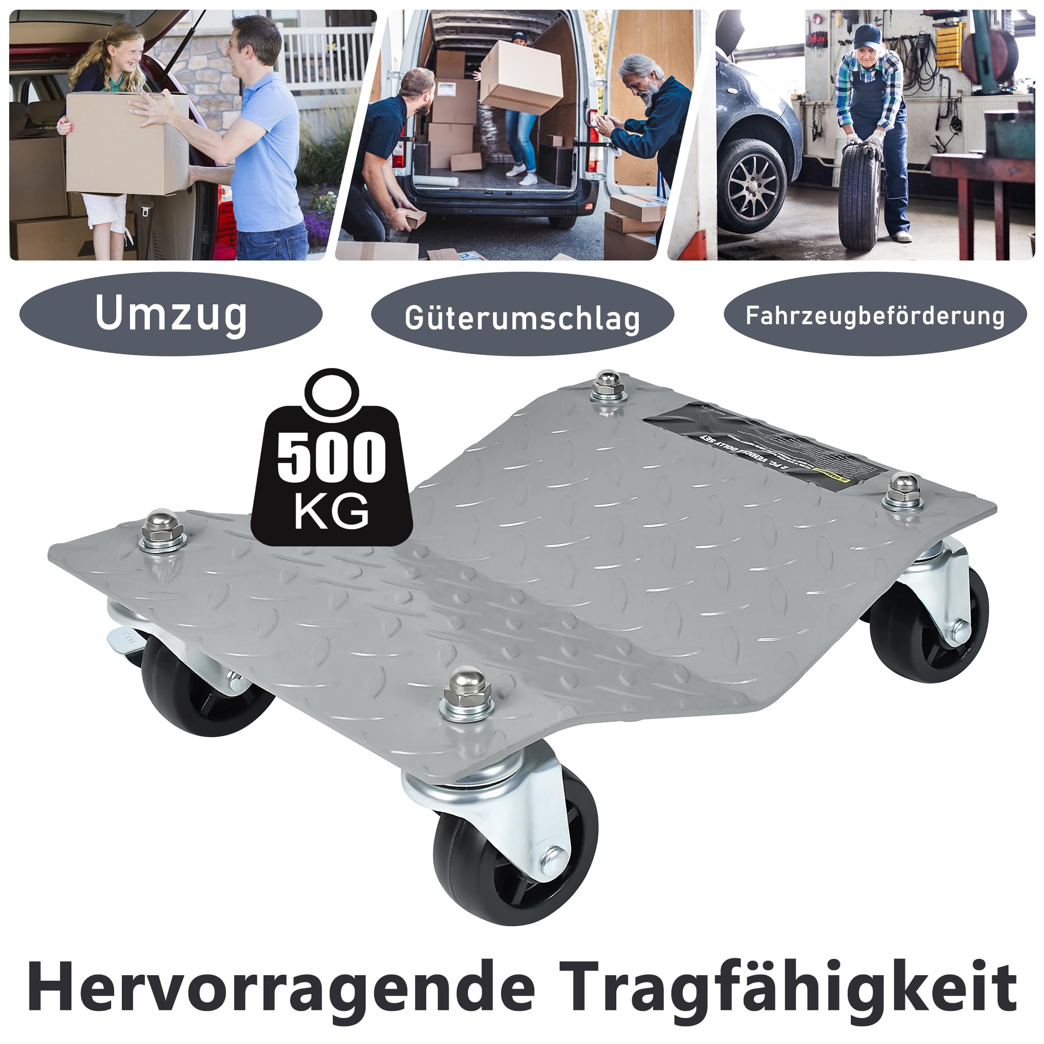YRHome 4 Stück Rangierhilfe 500 kg pro Plattform Reifenwechsel Rangierheber Wagenheber Rad Rangierroller 40,5x30x7cm für Auto PKW LKWs Mobile Reifenplattform Traktoren Silber