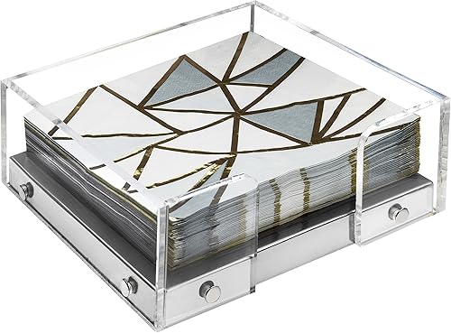 Servilletero moderno para cocina, servilleta para mesas de asiento, acrílico transparente y base de acero plateado, decoración de cocina y comedor