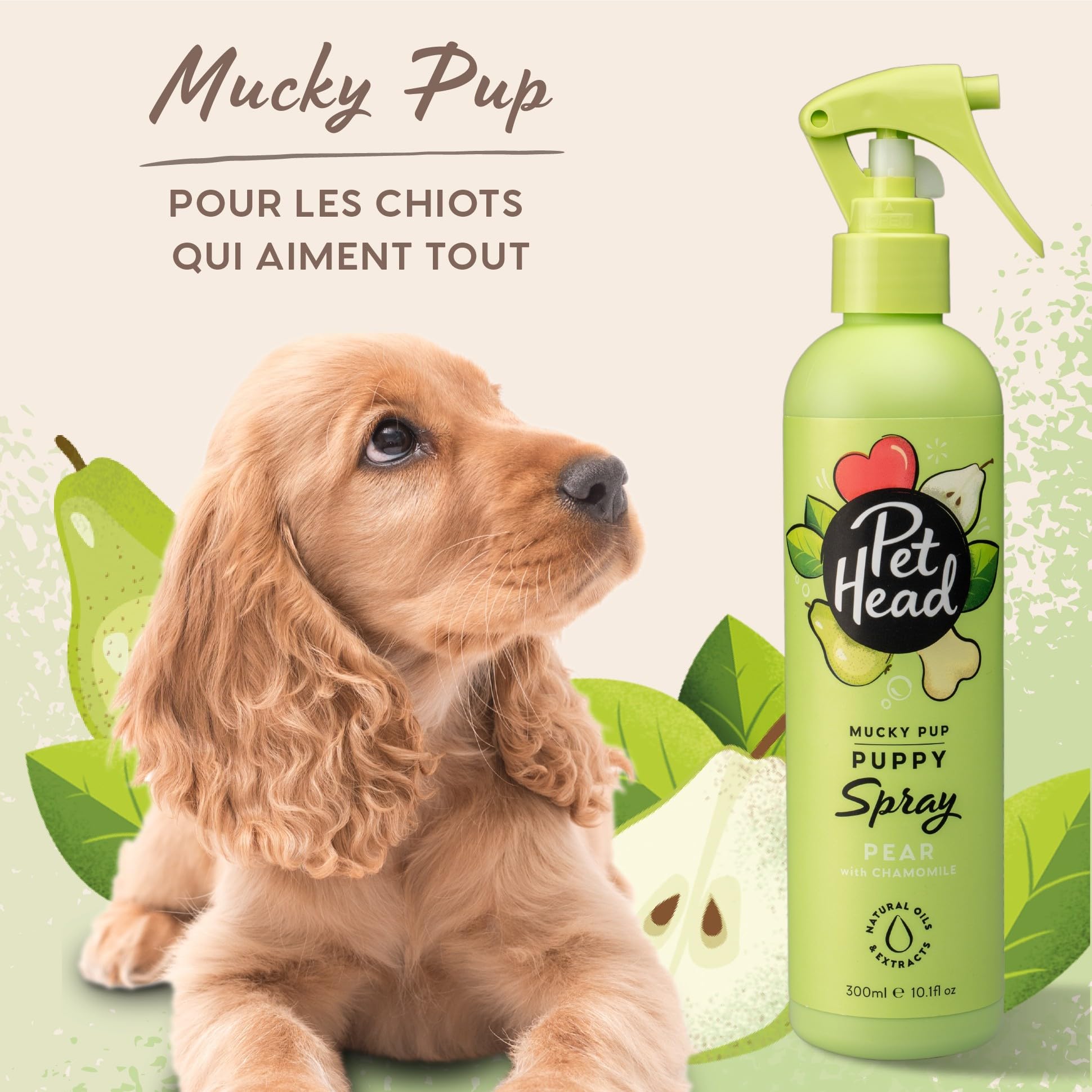 Pet Head Mucky Pup Spray Désodorisant pour Chiot | Parfum Poire | Séchage Rapide et sans Rinçage | Naturel | Convient aux Chiots de Plus de 8 semaines | 300ml