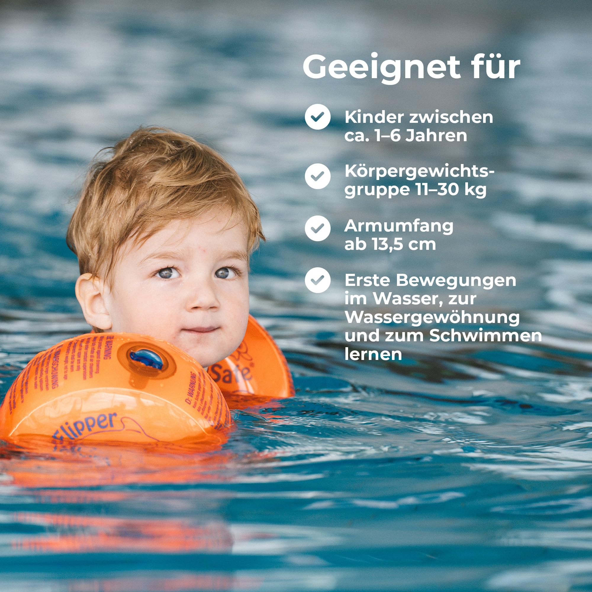 Flipper SwimSafe - Schwimmhilfe für Kleinkinder, Schwimmflügel mit unzerbrechlichem PE-Schaumkern zum Schwimmen Lernen