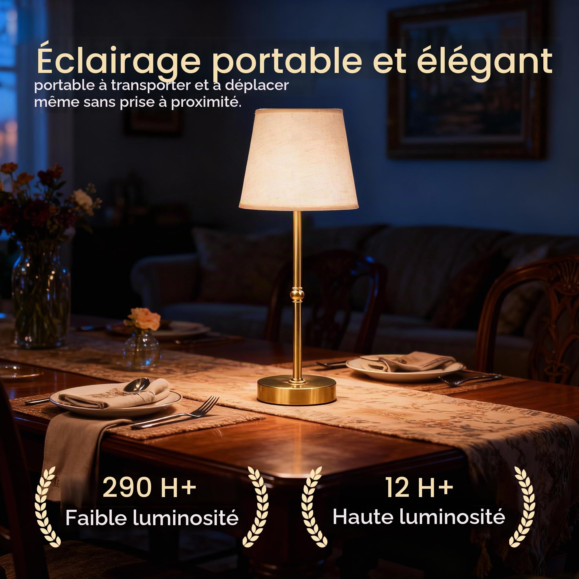 Lampe de Chevet Vintage Sans Fil, Lampe de Table Rechargeable 6000mAh USB-C, Lampe à Poser Tactile Dimmable 3000K en Tissu Doré pour Chambre, Salon, Table de Nuit, Lot de 2