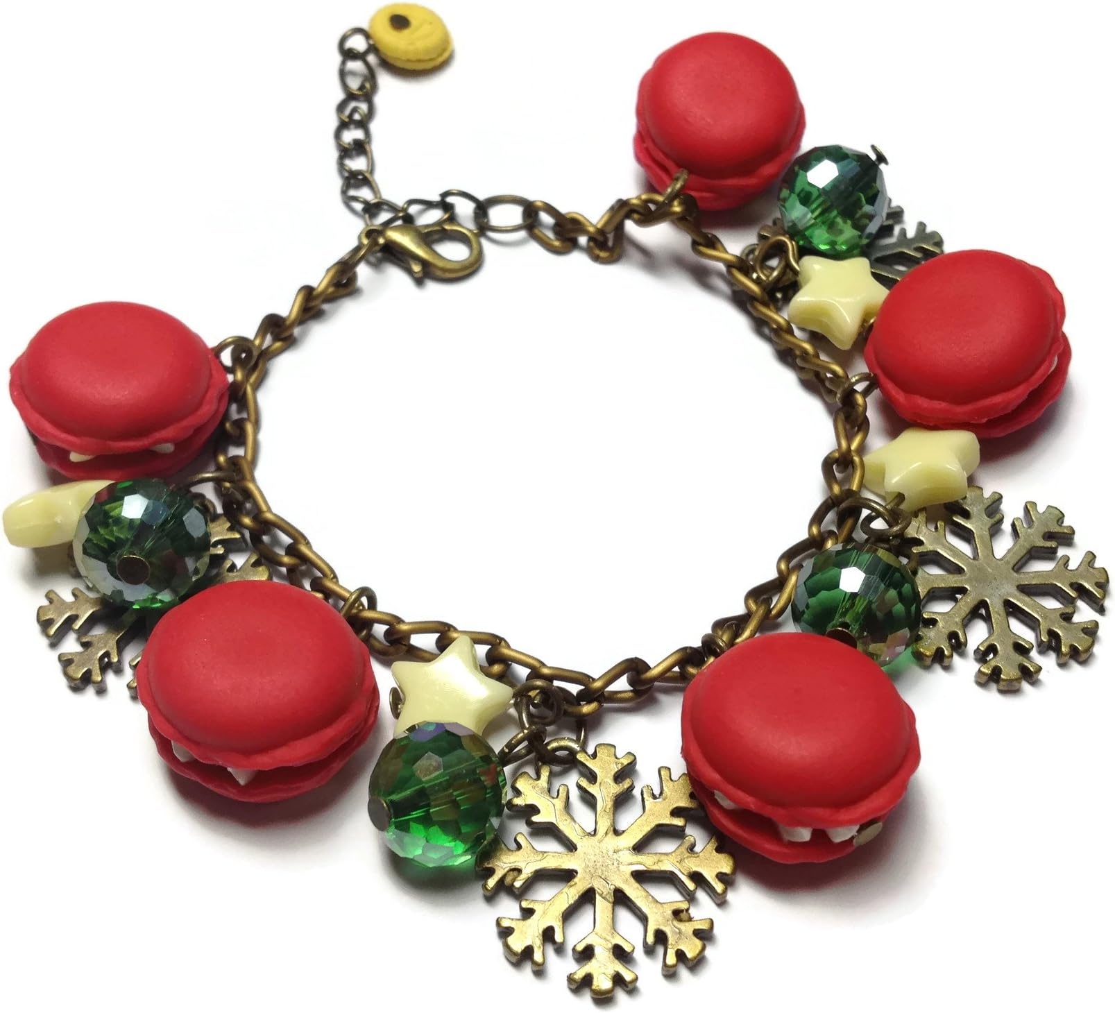 Sweetietiny Sweet Macaron Christmas Polymer Clay Red Green Tone 6.5inch Charm Bracelets