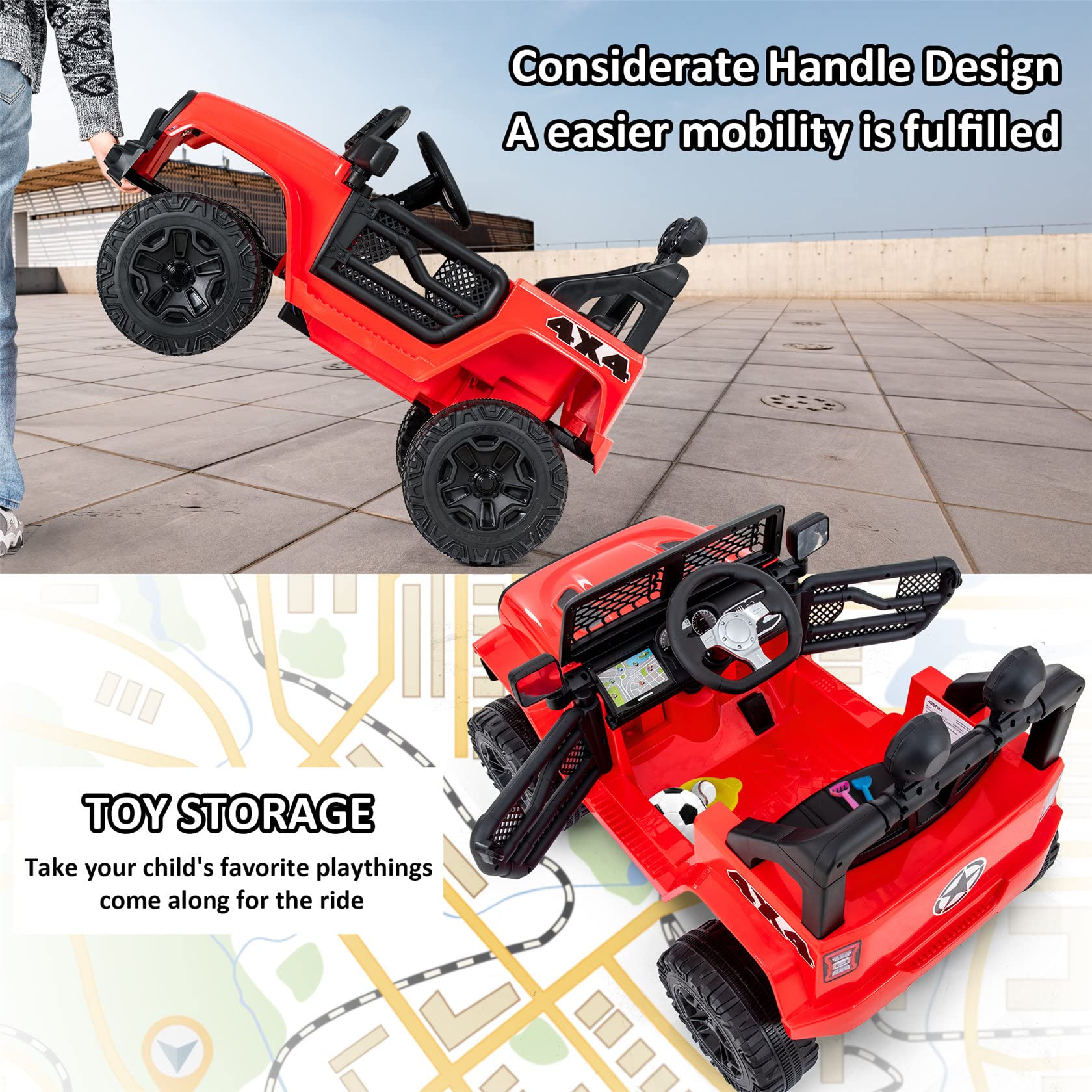 Auto Elettrica per Bambini, Camion A 2 Posti, con Telecomando 2.4g, Auto Elettrica A 2 velocità con Avviamento Graduale con Clacson, Luce Anteriore. 3-5 Km/H, per Bambini da 37 A 95 Mesi,Red