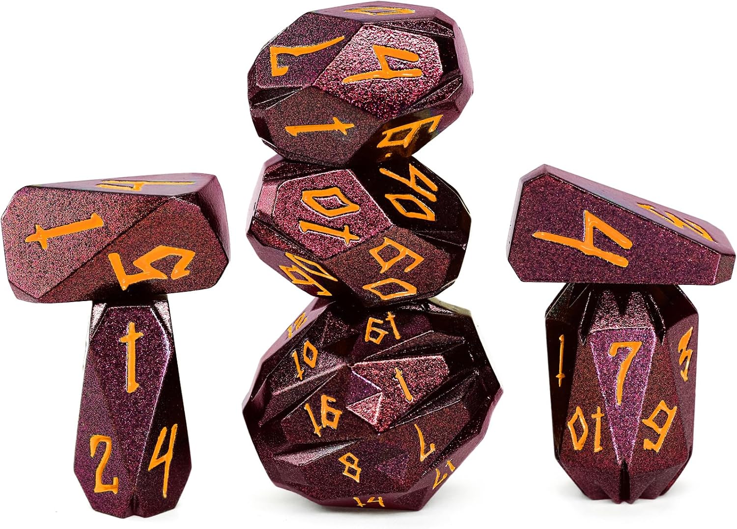 FONVGOGO DND Dice Set for Dungeons and Dragons - 7-Piece Polyhedral RPG Metal D and D Dice Set with Unique Cool Stonehenge Design & Cardboard Box - for Tabletop Gaming Gifts (Brown Orange)
