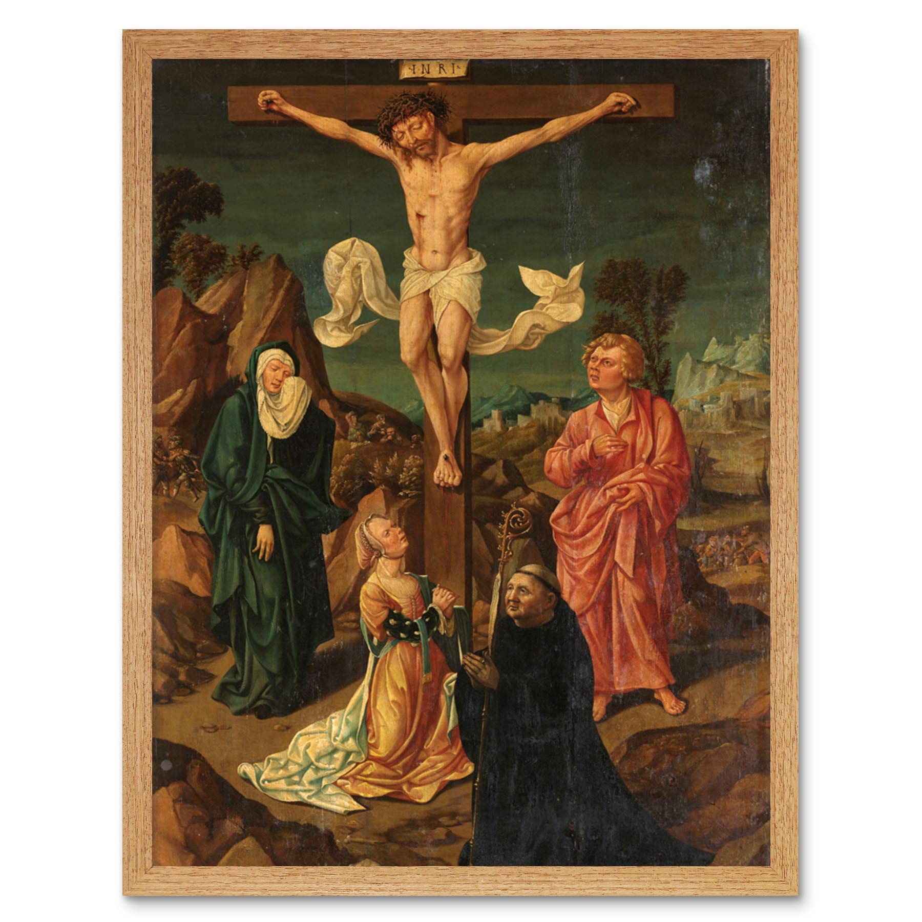 Crucifixion The Virgin Saint John Mary Painting Art Print Framed Poster Wall Decor 12x16 inch